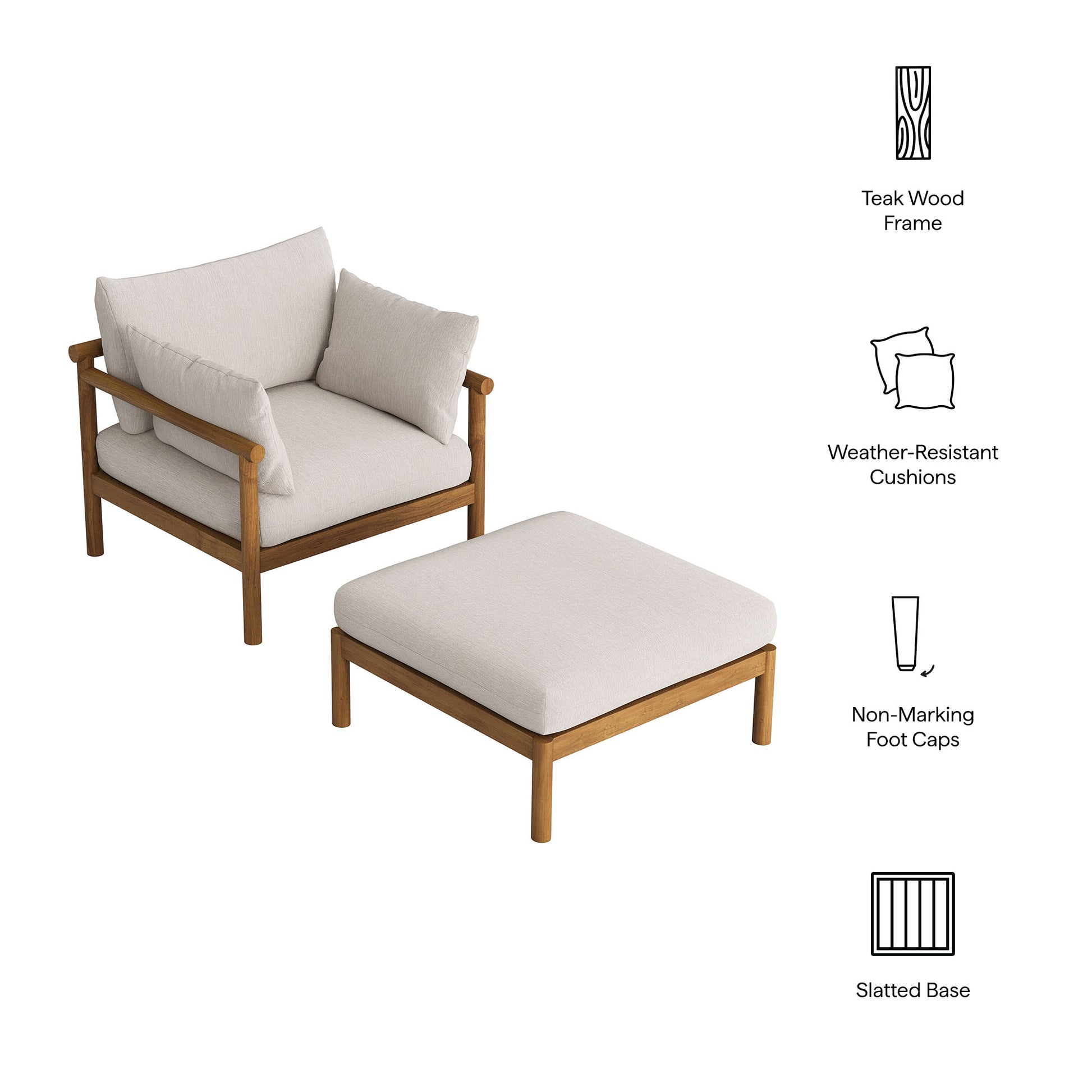 Eleni 2-Piece Outdoor Patio Teak Wood Armchair and Ottoman Set by Modway