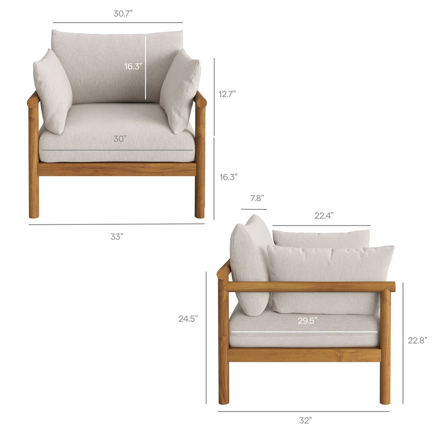 Eleni 2-Piece Outdoor Patio Teak Wood Armchair and Ottoman Set by Modway