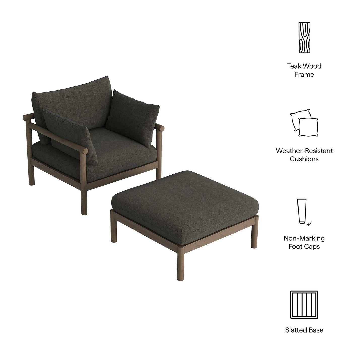Eleni 2-Piece Outdoor Patio Teak Wood Armchair and Ottoman Set by Modway