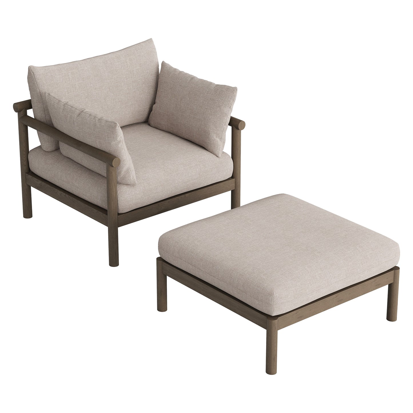 Eleni 2-Piece Outdoor Patio Teak Wood Armchair and Ottoman Set by Modway