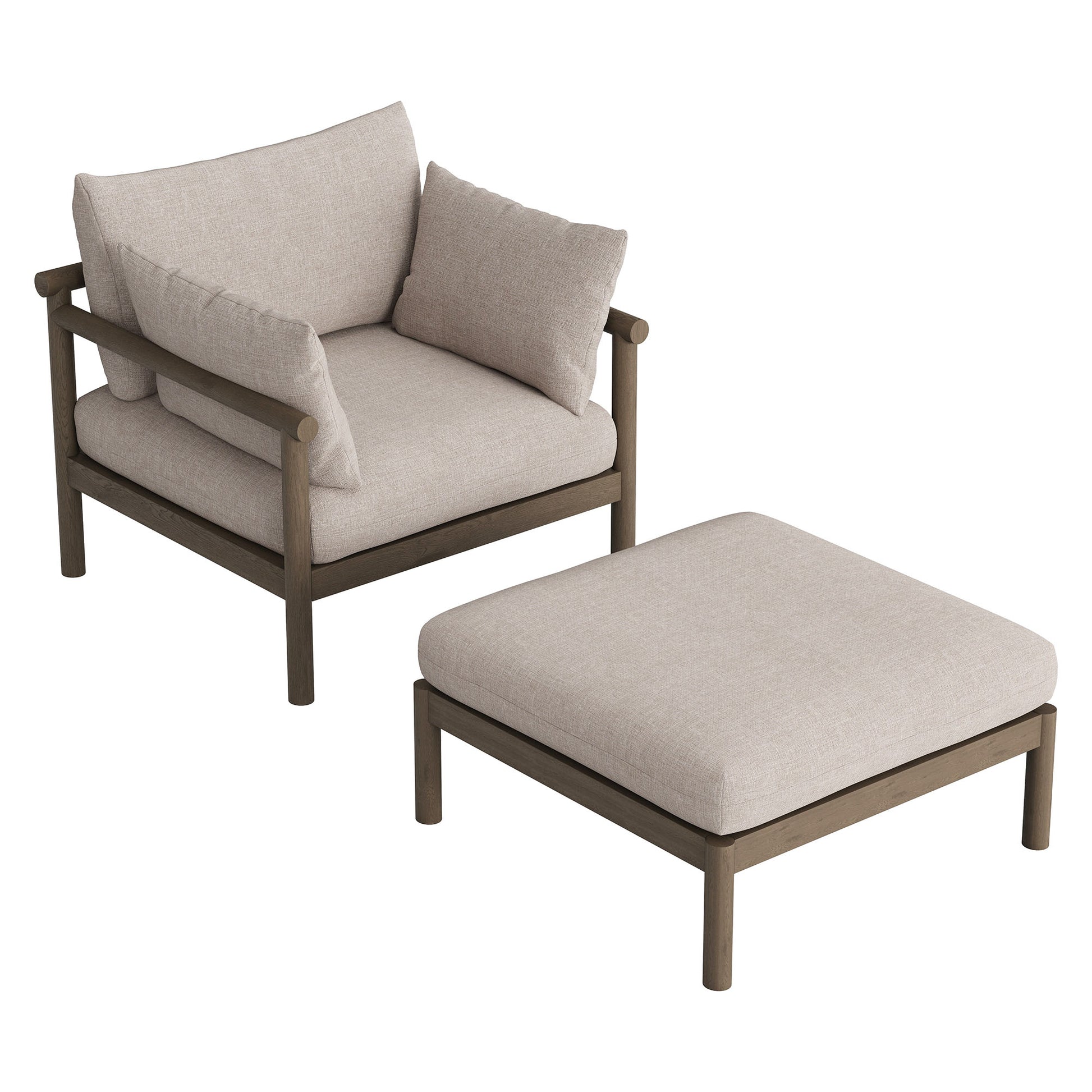 Eleni 2-Piece Outdoor Patio Teak Wood Armchair and Ottoman Set by Modway