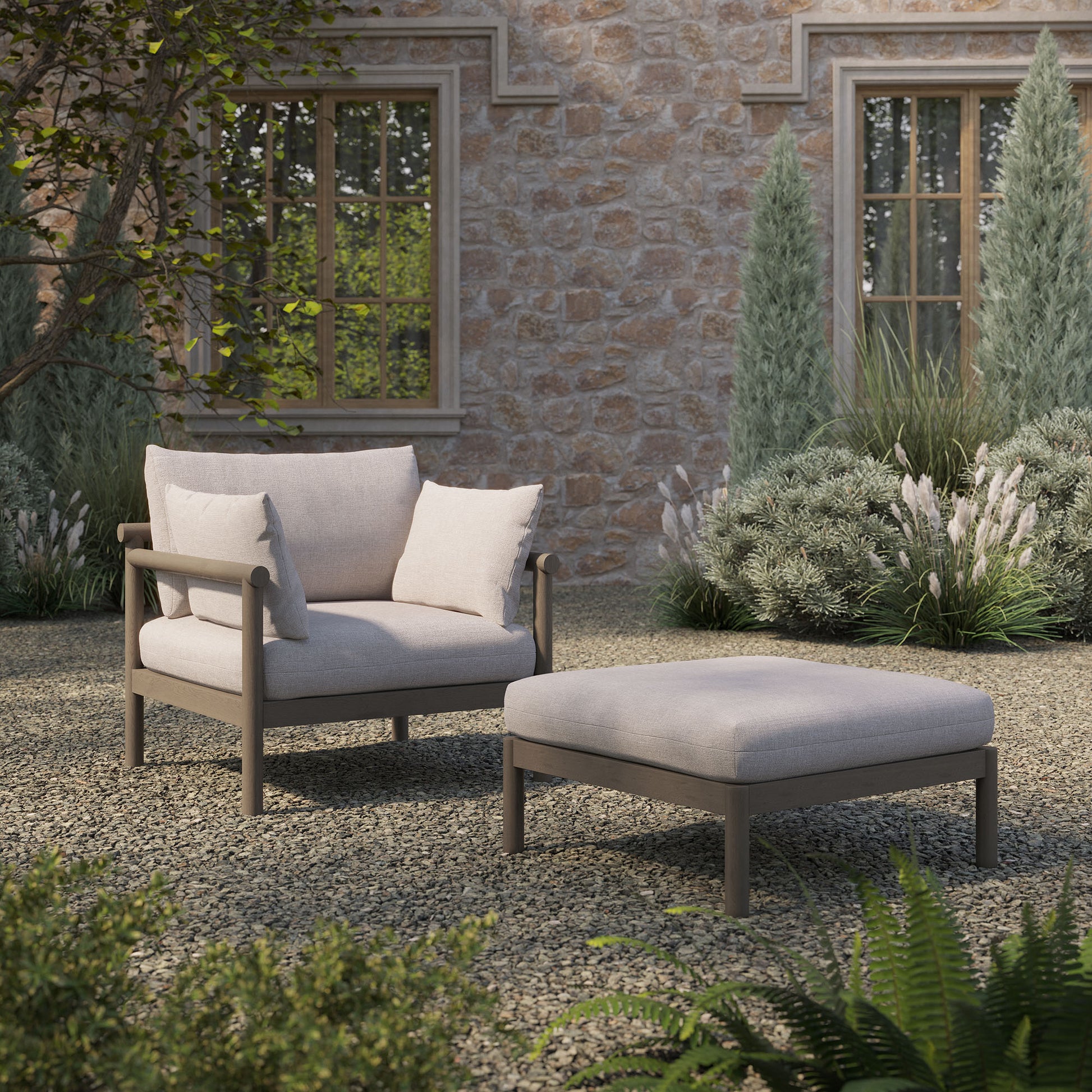 Eleni 2-Piece Outdoor Patio Teak Wood Armchair and Ottoman Set by Modway