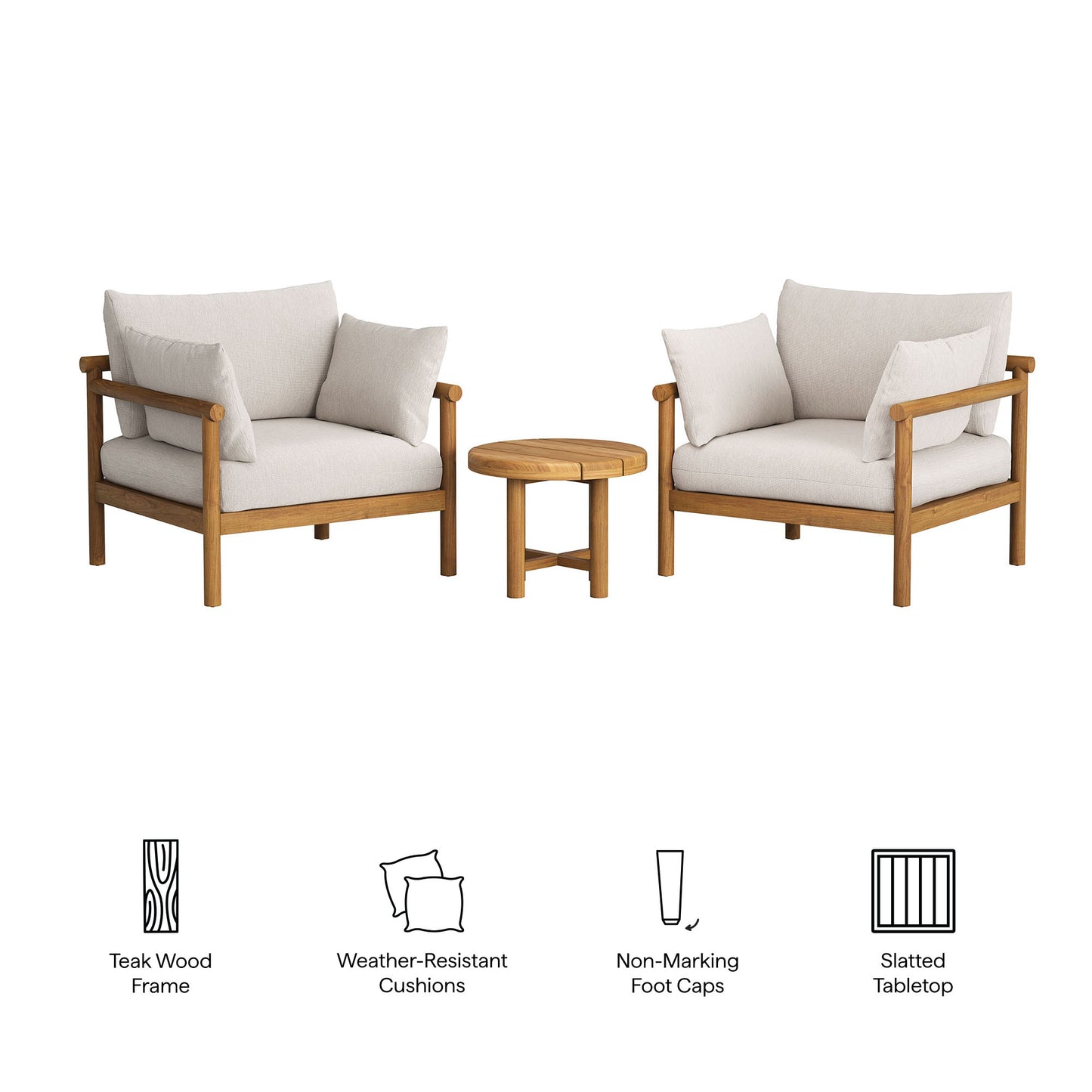 Eleni 3-Piece Outdoor Patio Teak Wood Furniture Set by Modway