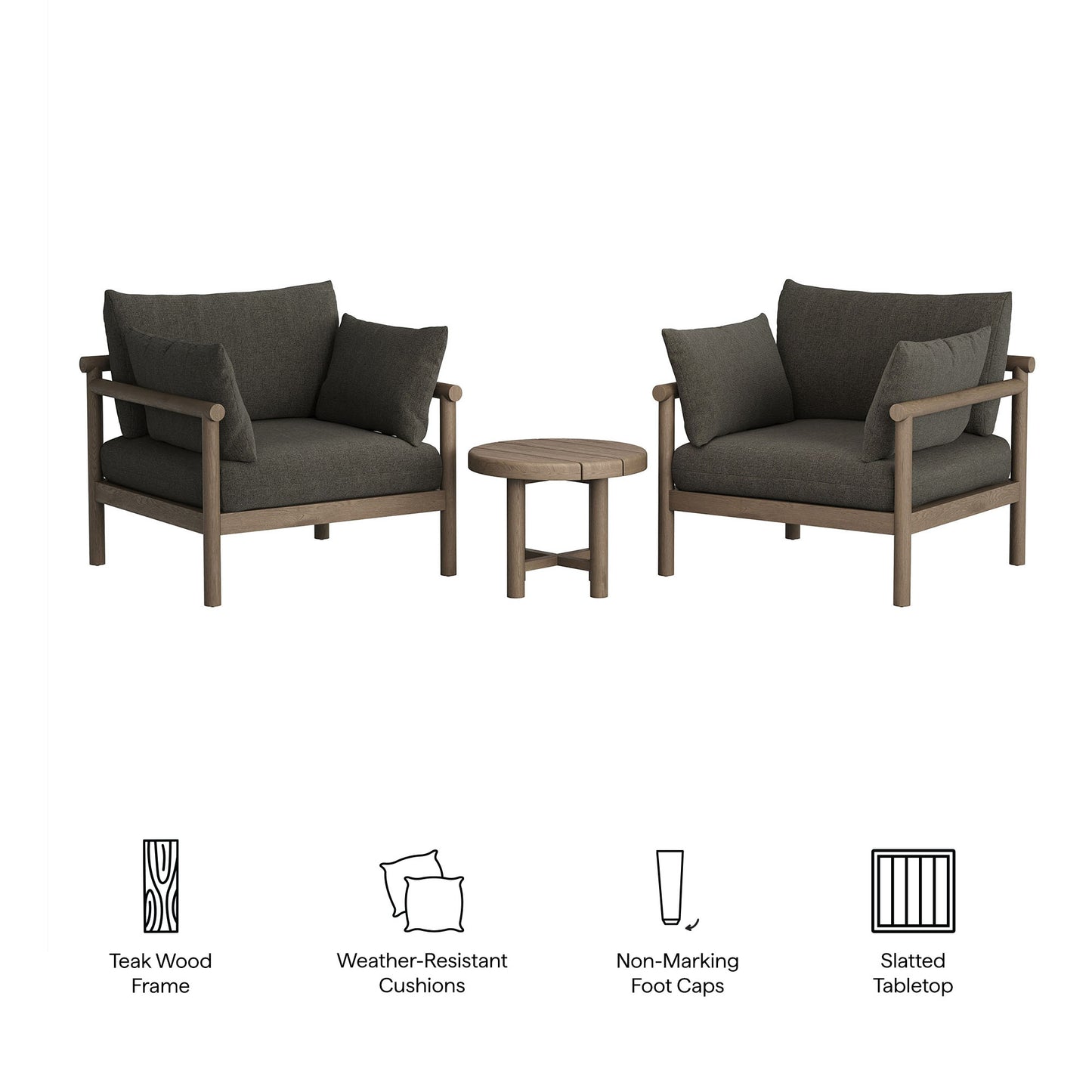 Eleni 3-Piece Outdoor Patio Teak Wood Furniture Set by Modway
