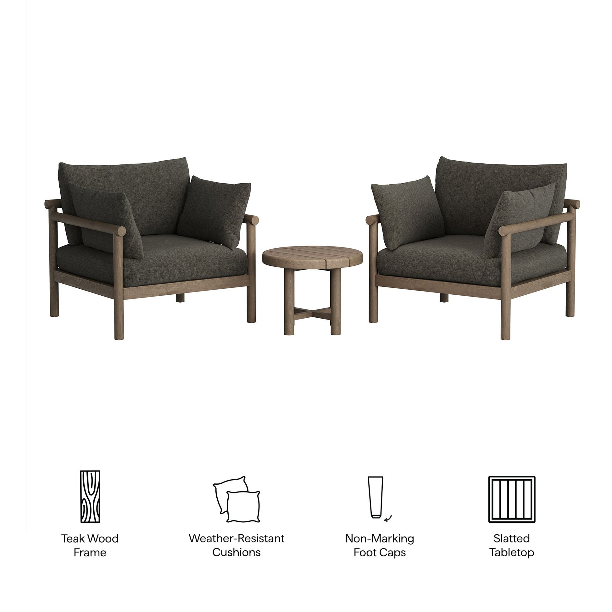 Eleni 3-Piece Outdoor Patio Teak Wood Furniture Set by Modway
