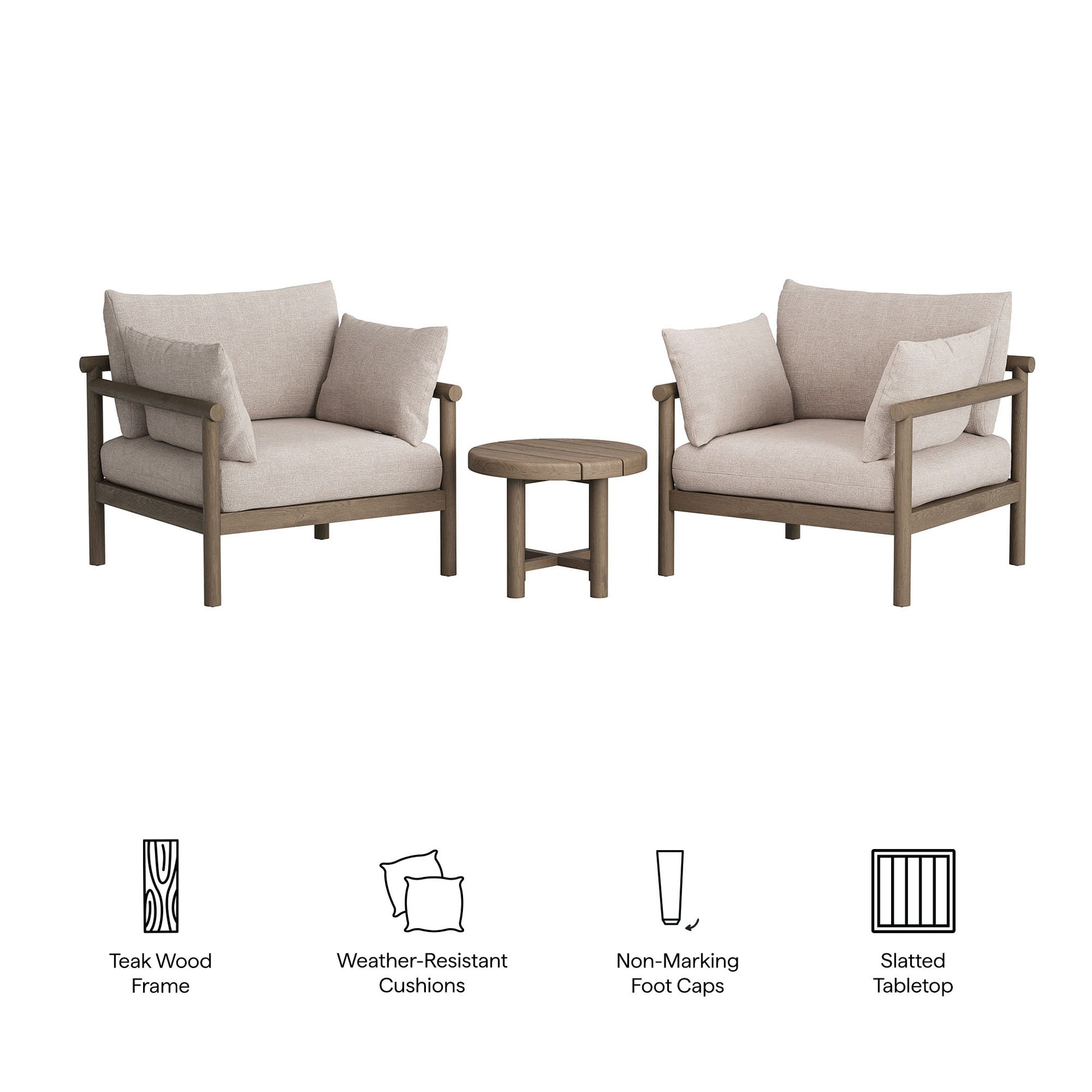 Eleni 3-Piece Outdoor Patio Teak Wood Furniture Set by Modway