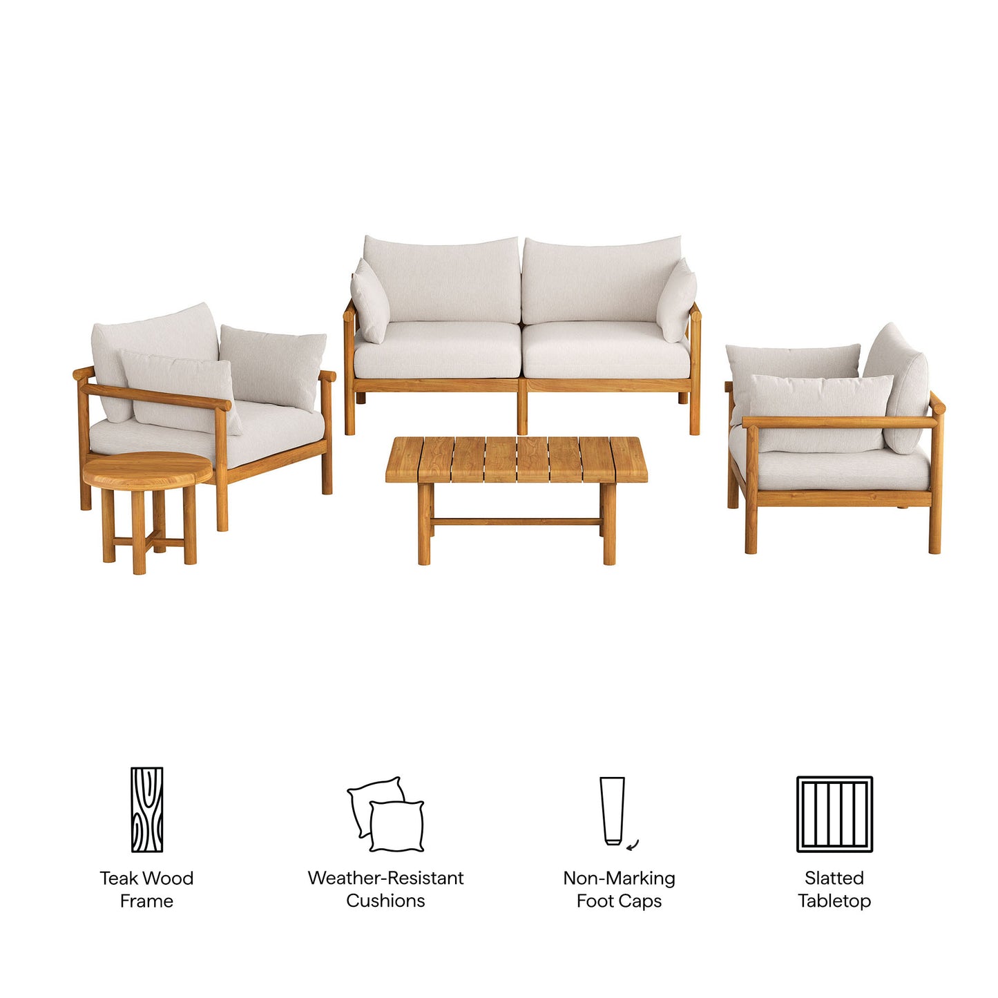 Eleni 5-Piece Outdoor Patio Teak Wood Furniture Set by Modway