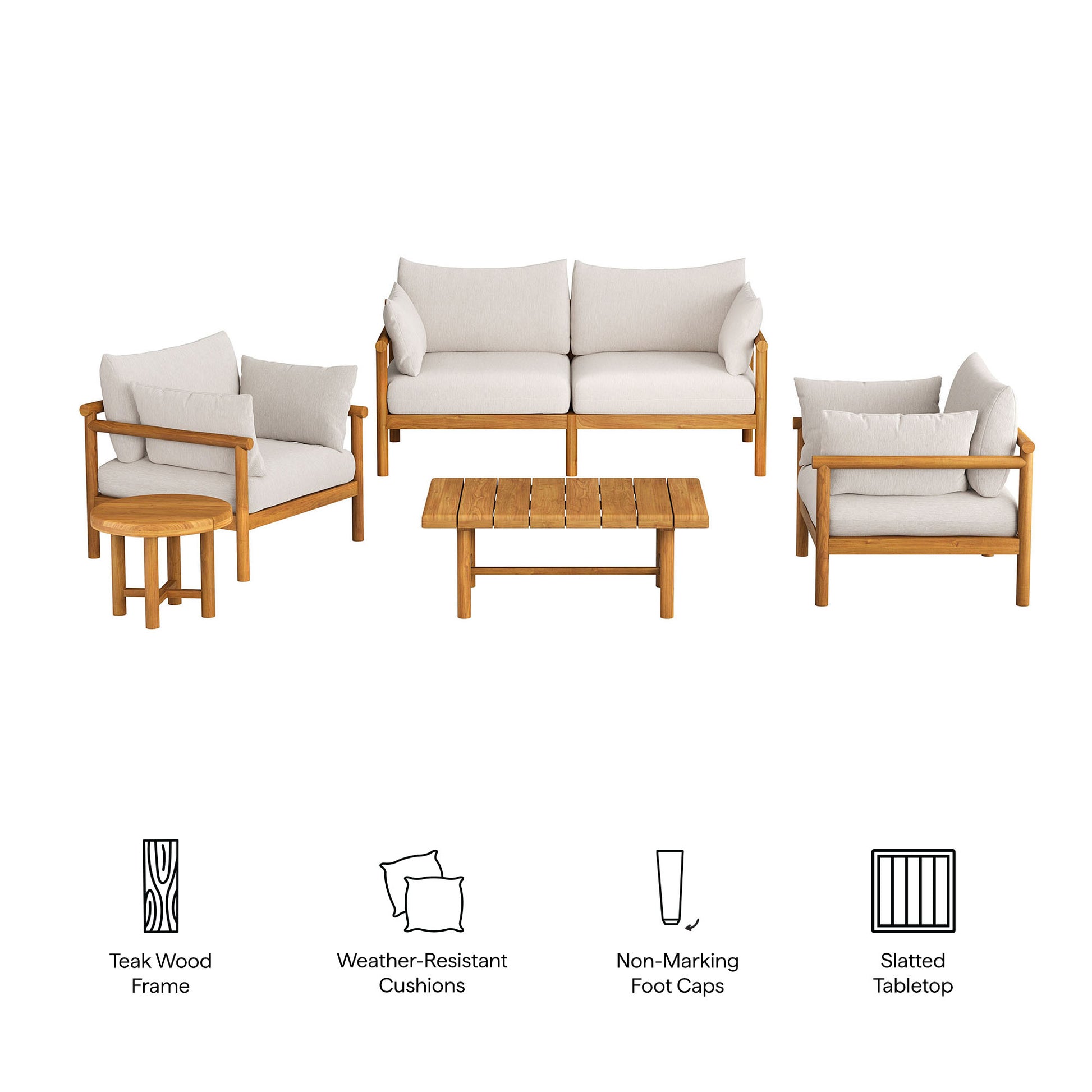 Eleni 5-Piece Outdoor Patio Teak Wood Furniture Set by Modway
