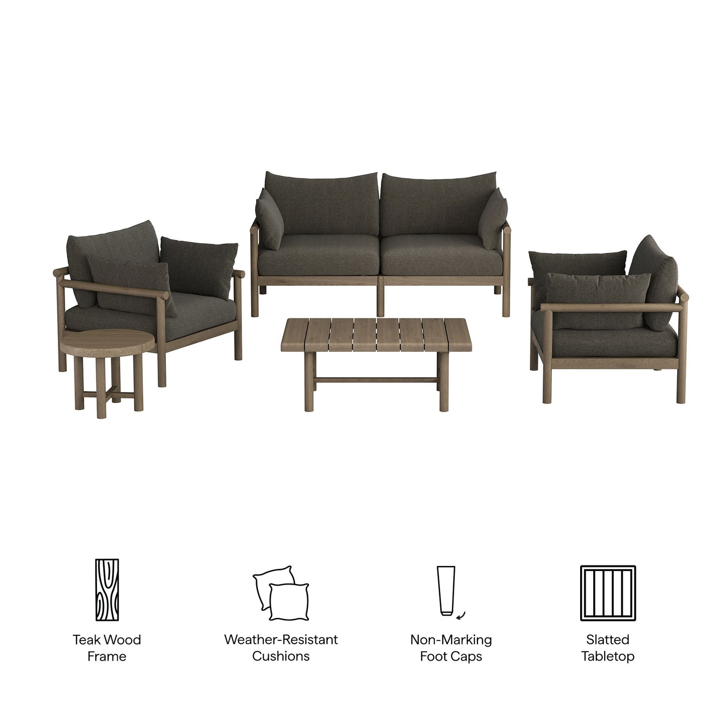Eleni 5-Piece Outdoor Patio Teak Wood Furniture Set by Modway