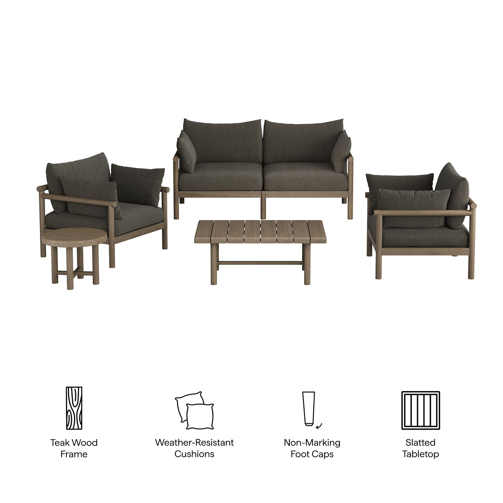 Eleni 5-Piece Outdoor Patio Teak Wood Furniture Set by Modway
