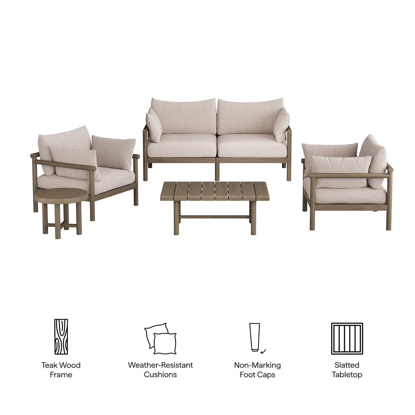 Eleni 5-Piece Outdoor Patio Teak Wood Furniture Set by Modway