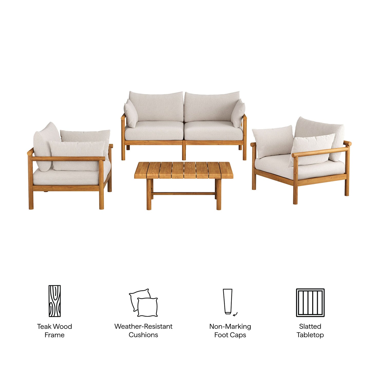 Eleni 4-Piece Outdoor Patio Teak Wood Sofa Set by Modway