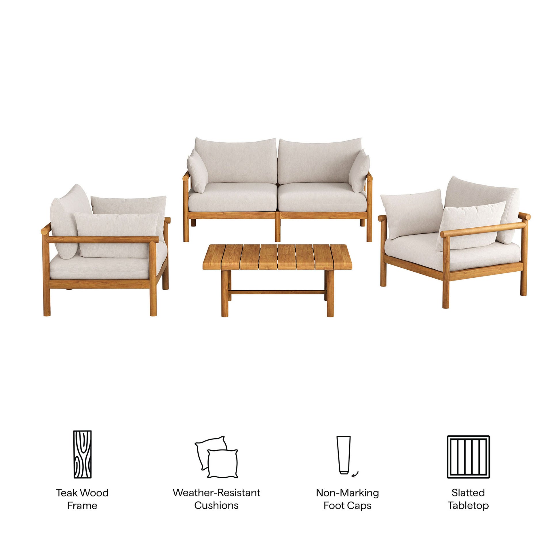 Eleni 4-Piece Outdoor Patio Teak Wood Sofa Set by Modway