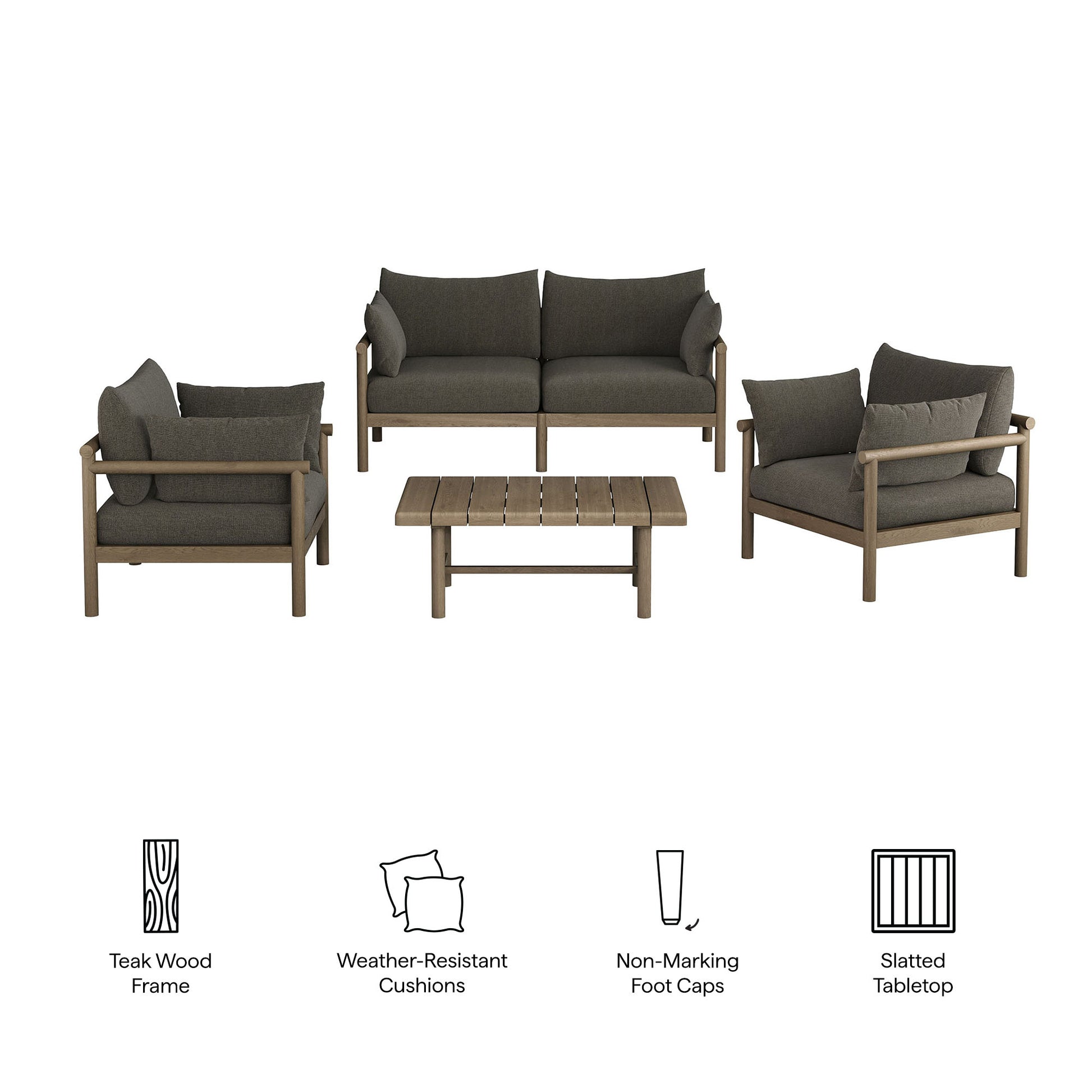 Eleni 4-Piece Outdoor Patio Teak Wood Sofa Set by Modway