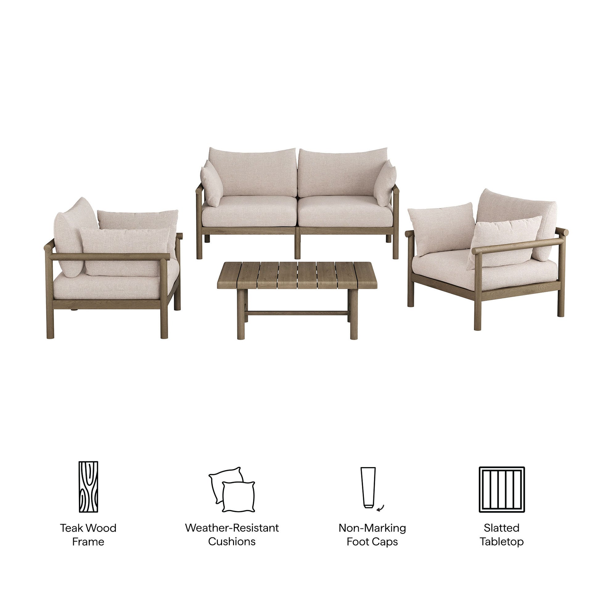 Eleni 4-Piece Outdoor Patio Teak Wood Sofa Set by Modway