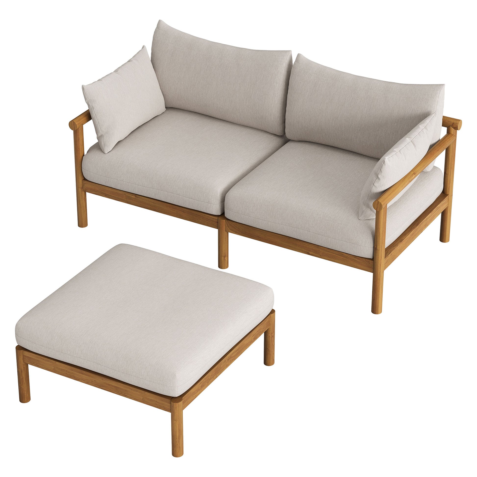 Eleni 2-Piece Outdoor Patio Teak Wood Loveseat with Ottoman Set by Modway