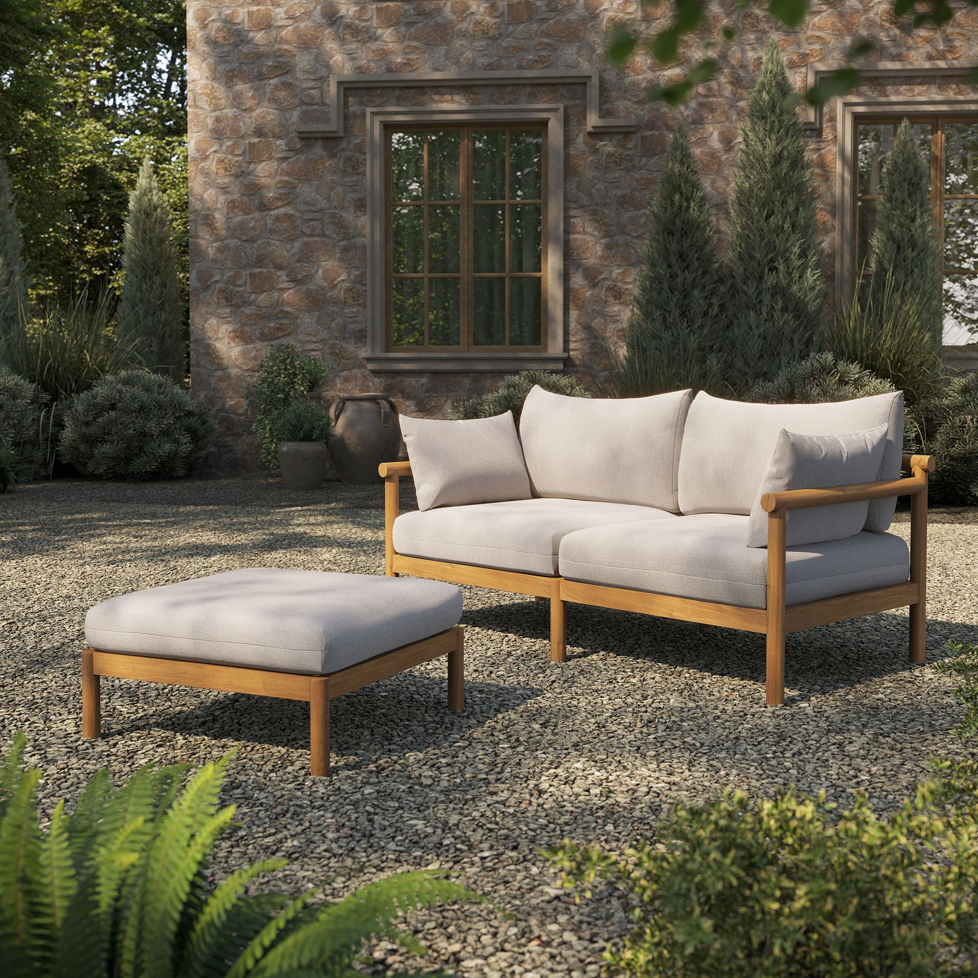 Eleni 2-Piece Outdoor Patio Teak Wood Loveseat with Ottoman Set by Modway