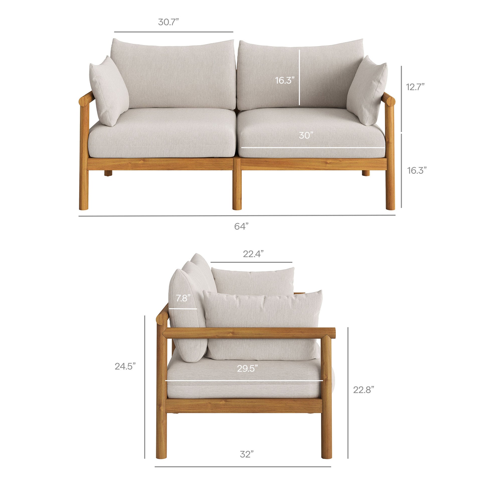 Eleni 2-Piece Outdoor Patio Teak Wood Loveseat with Ottoman Set by Modway