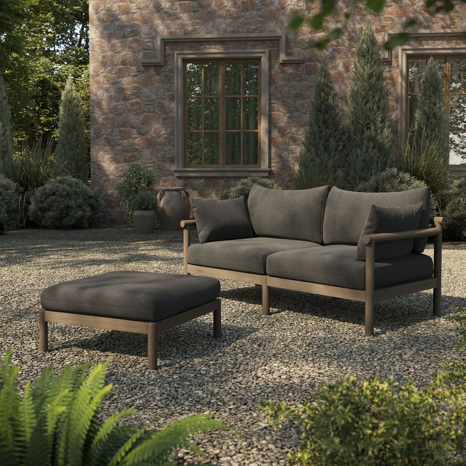 Eleni 2-Piece Outdoor Patio Teak Wood Loveseat with Ottoman Set by Modway