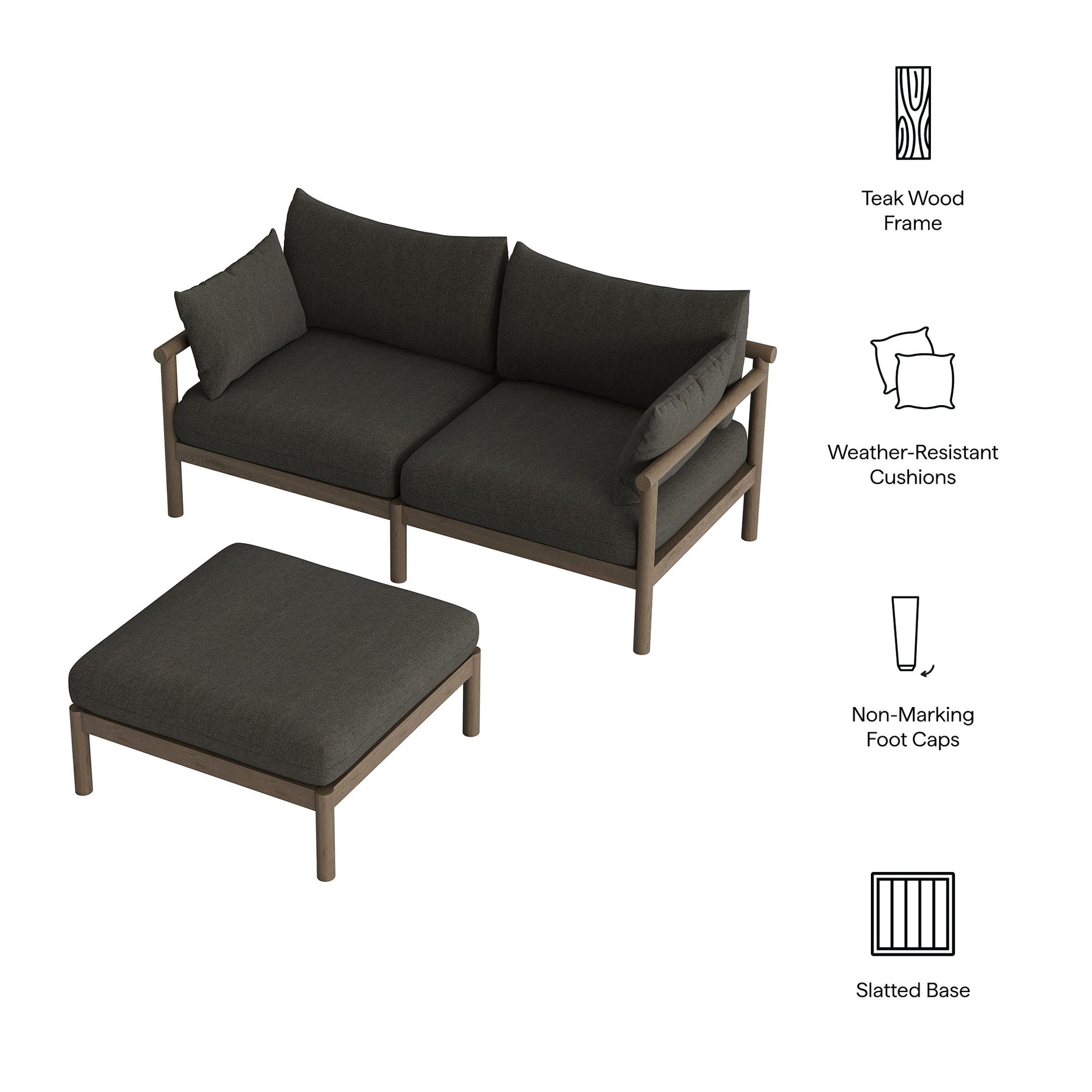 Eleni 2-Piece Outdoor Patio Teak Wood Loveseat with Ottoman Set by Modway