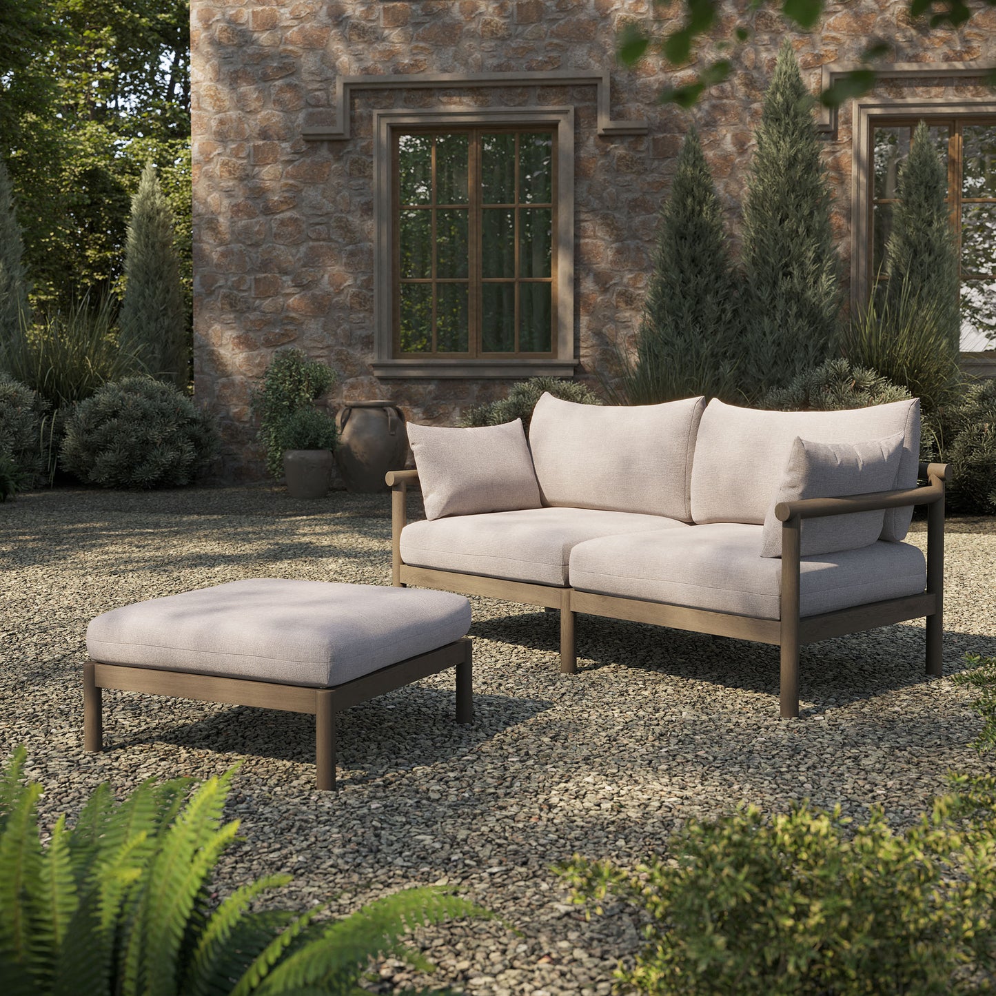 Eleni 2-Piece Outdoor Patio Teak Wood Loveseat with Ottoman Set by Modway