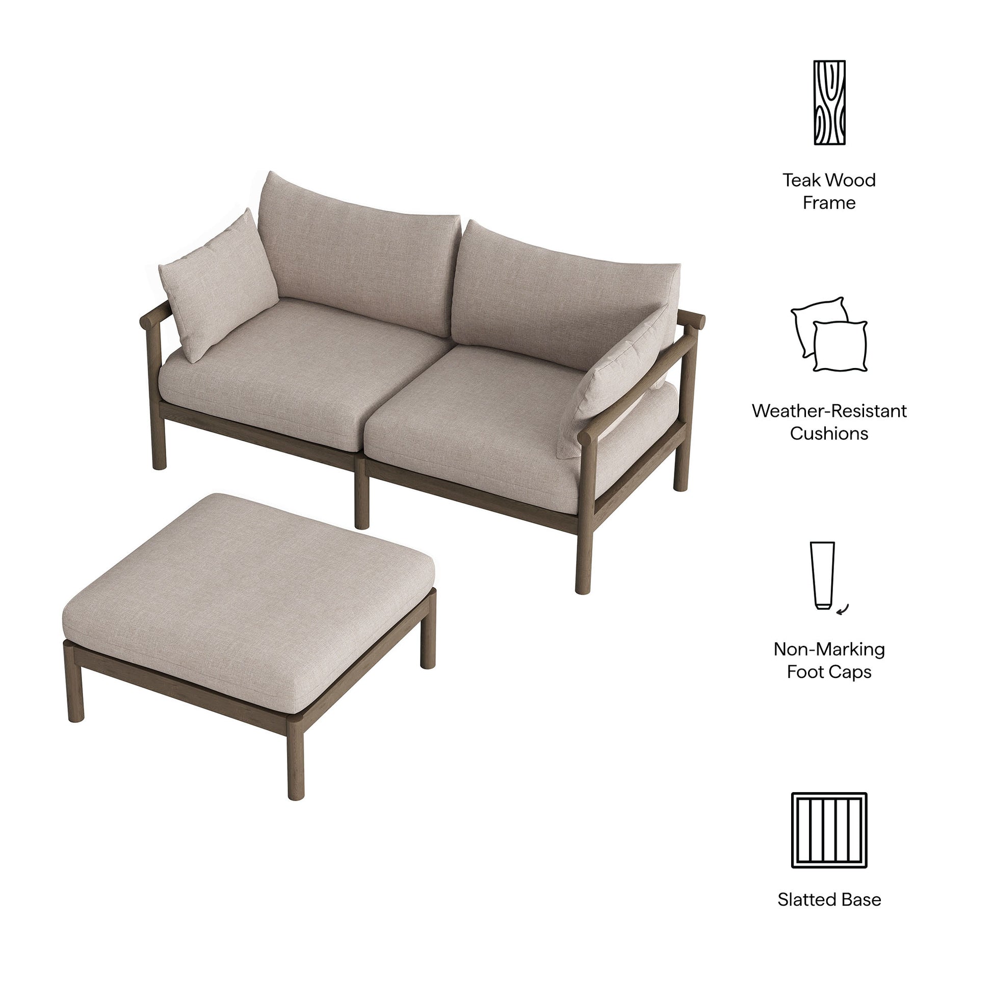Eleni 2-Piece Outdoor Patio Teak Wood Loveseat with Ottoman Set by Modway