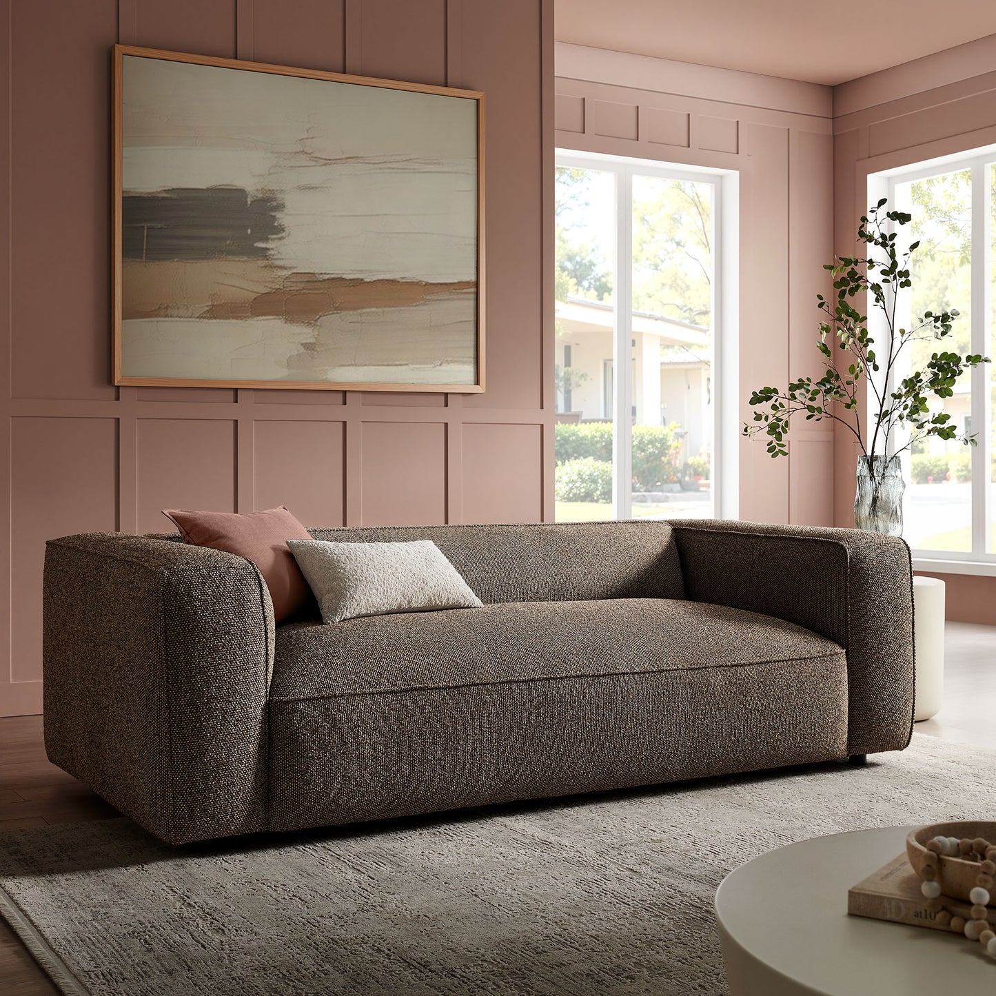 Auren 88 Inch Lattice Bouclé Upholstered Sofa by Modway