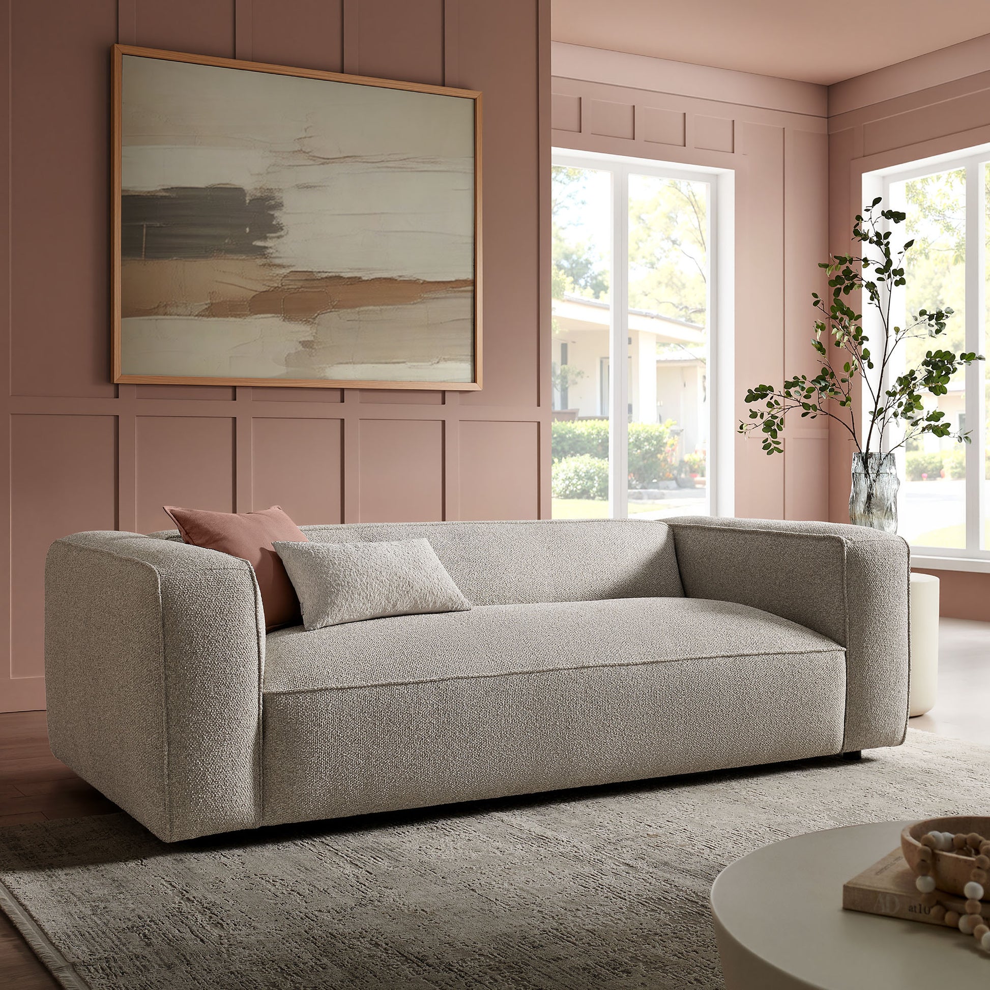 Auren 88 Inch Lattice Bouclé Upholstered Sofa by Modway