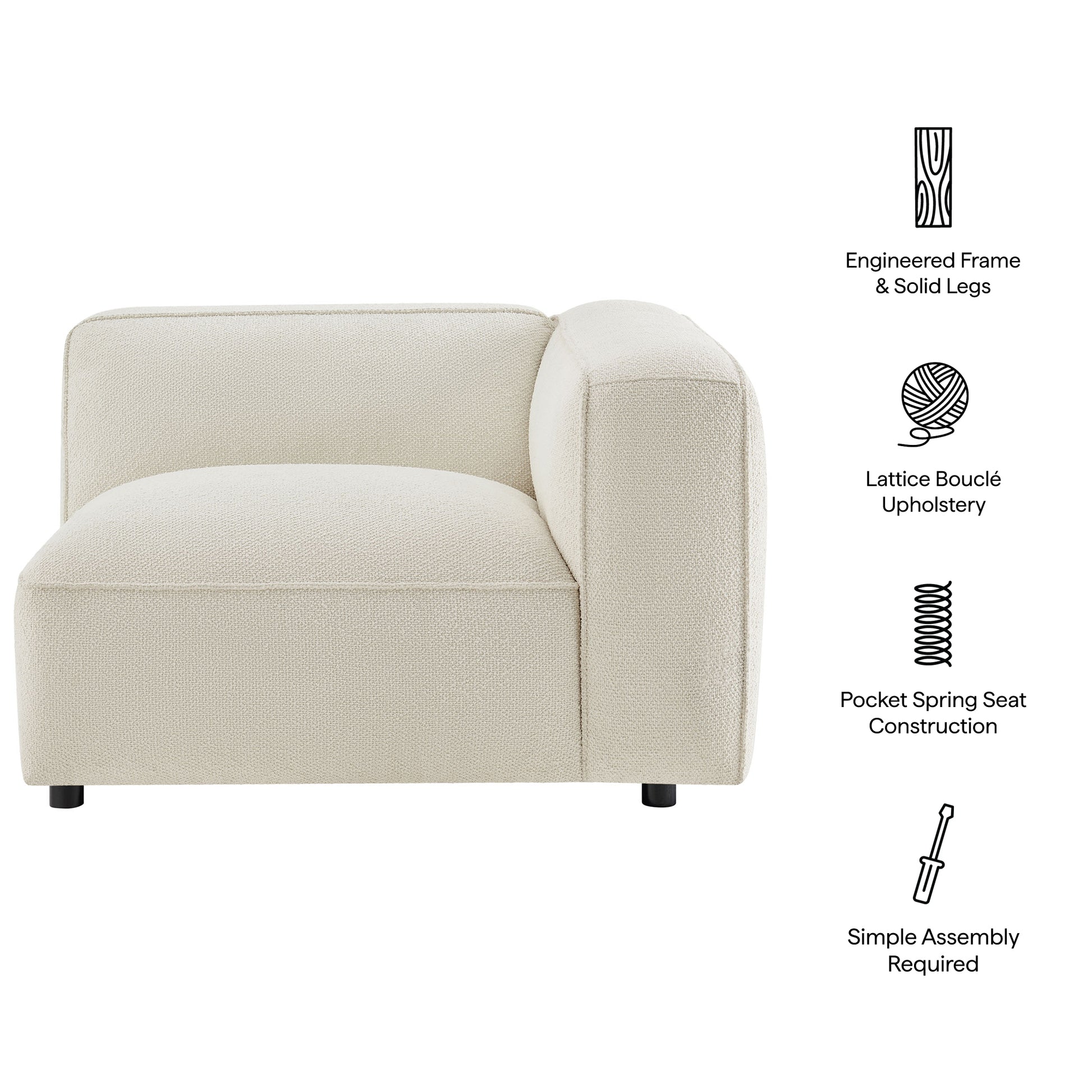 Auren Lattice Bouclé Upholstered Modular Right-Facing Arm Chair by Modway