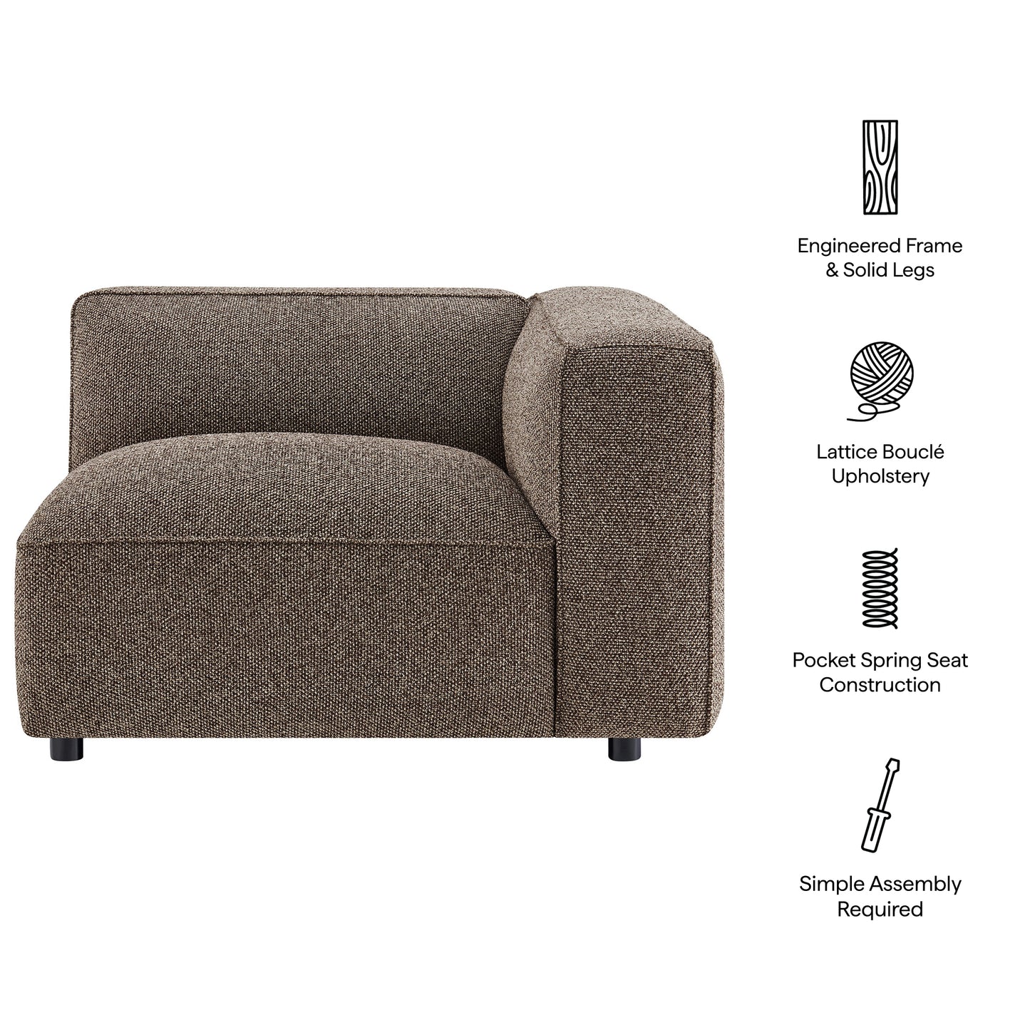 Auren Lattice Bouclé Upholstered Modular Right-Facing Arm Chair by Modway