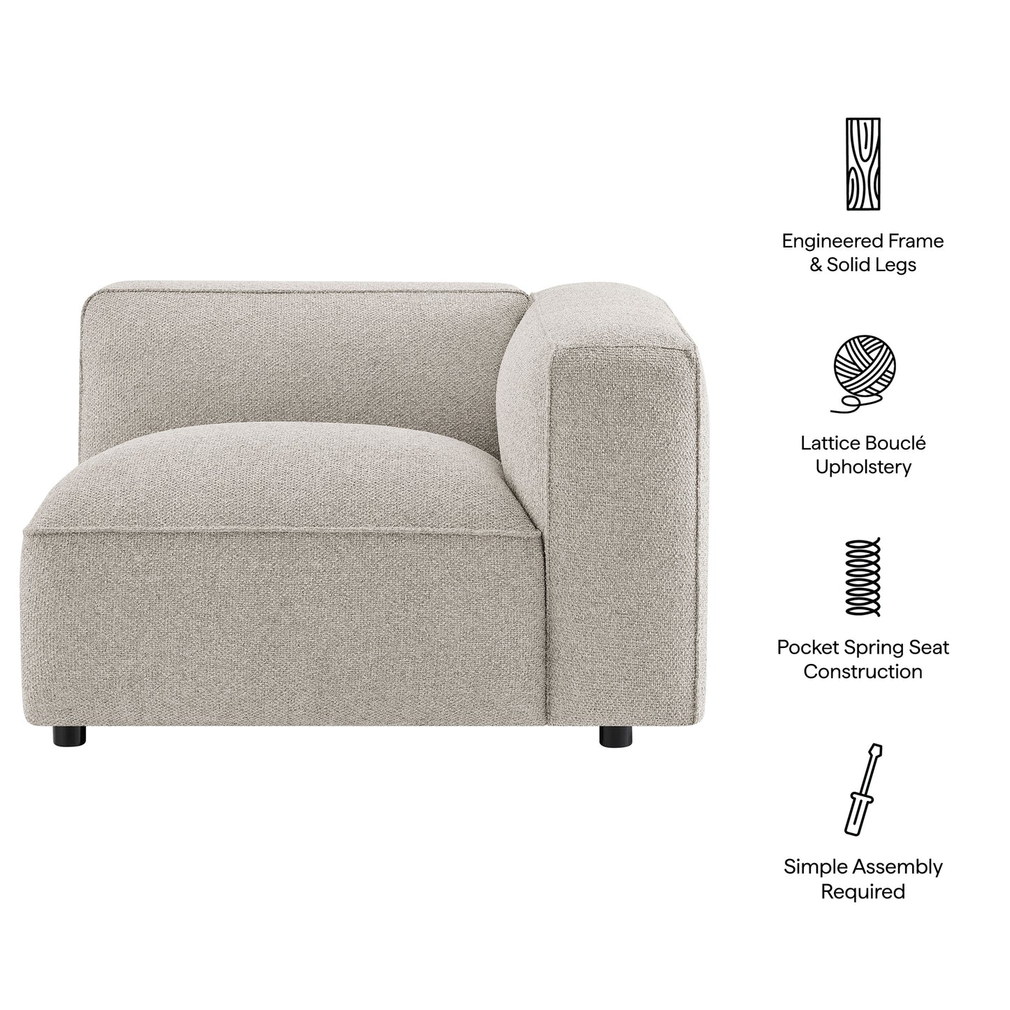 Auren Lattice Bouclé Upholstered Modular Right-Facing Arm Chair by Modway