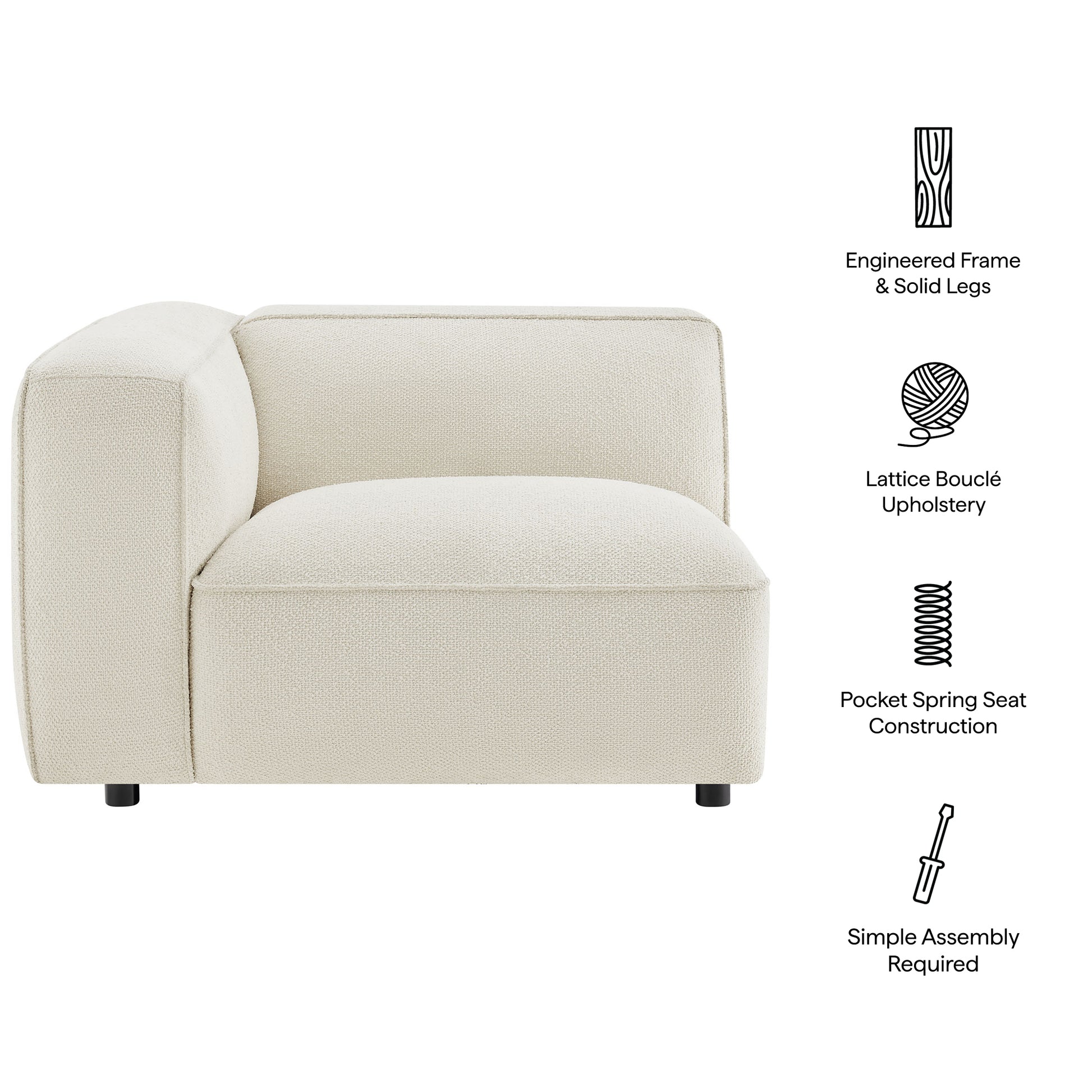 Auren Lattice Bouclé Upholstered Modular Left-Facing Arm Chair by Modway