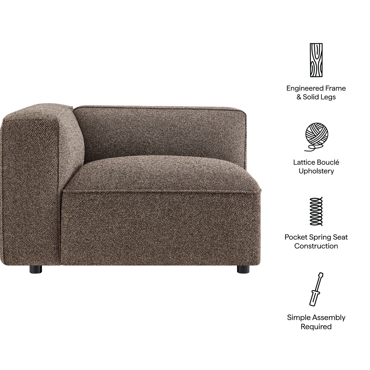 Auren Lattice Bouclé Upholstered Modular Left-Facing Arm Chair by Modway