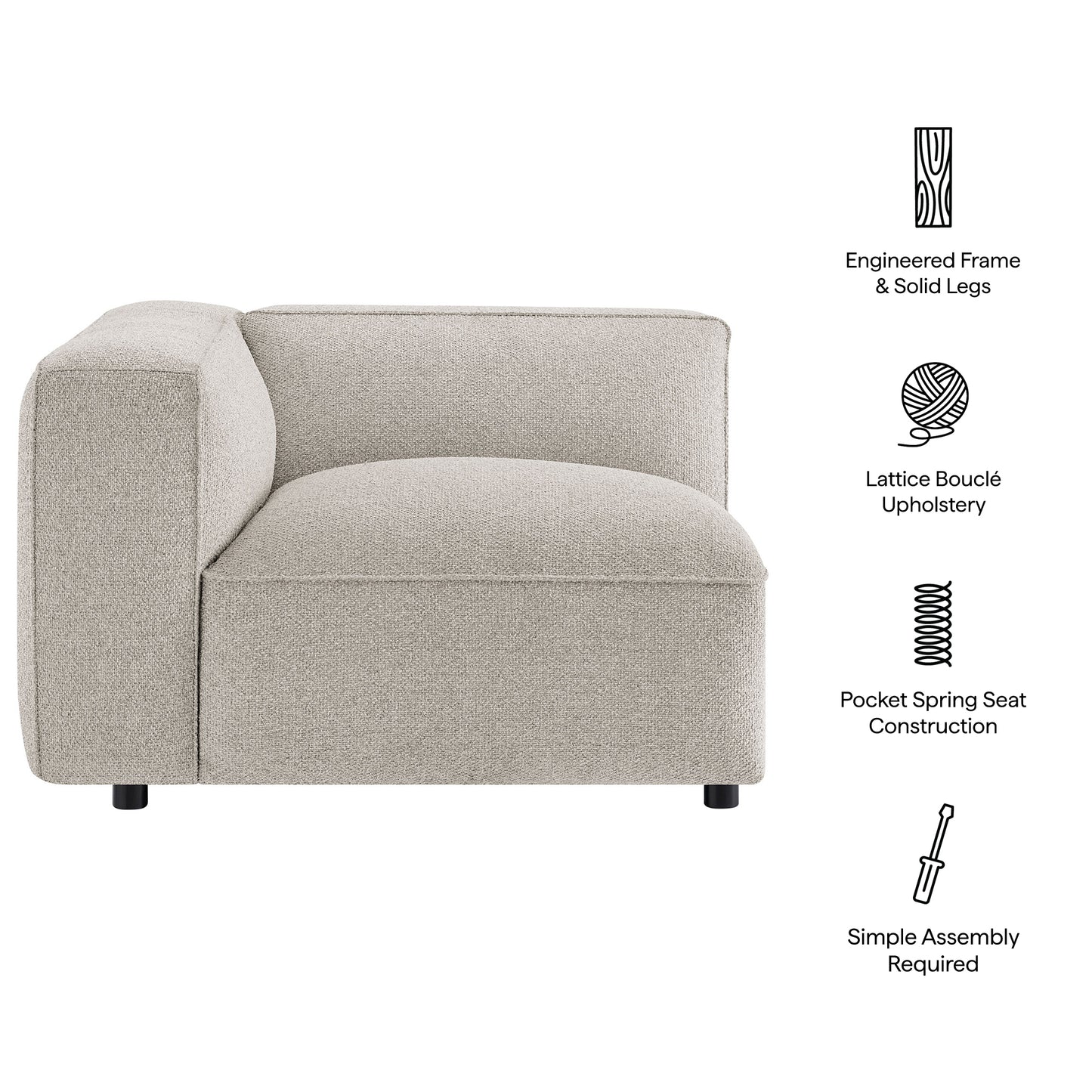 Auren Lattice Bouclé Upholstered Modular Left-Facing Arm Chair by Modway
