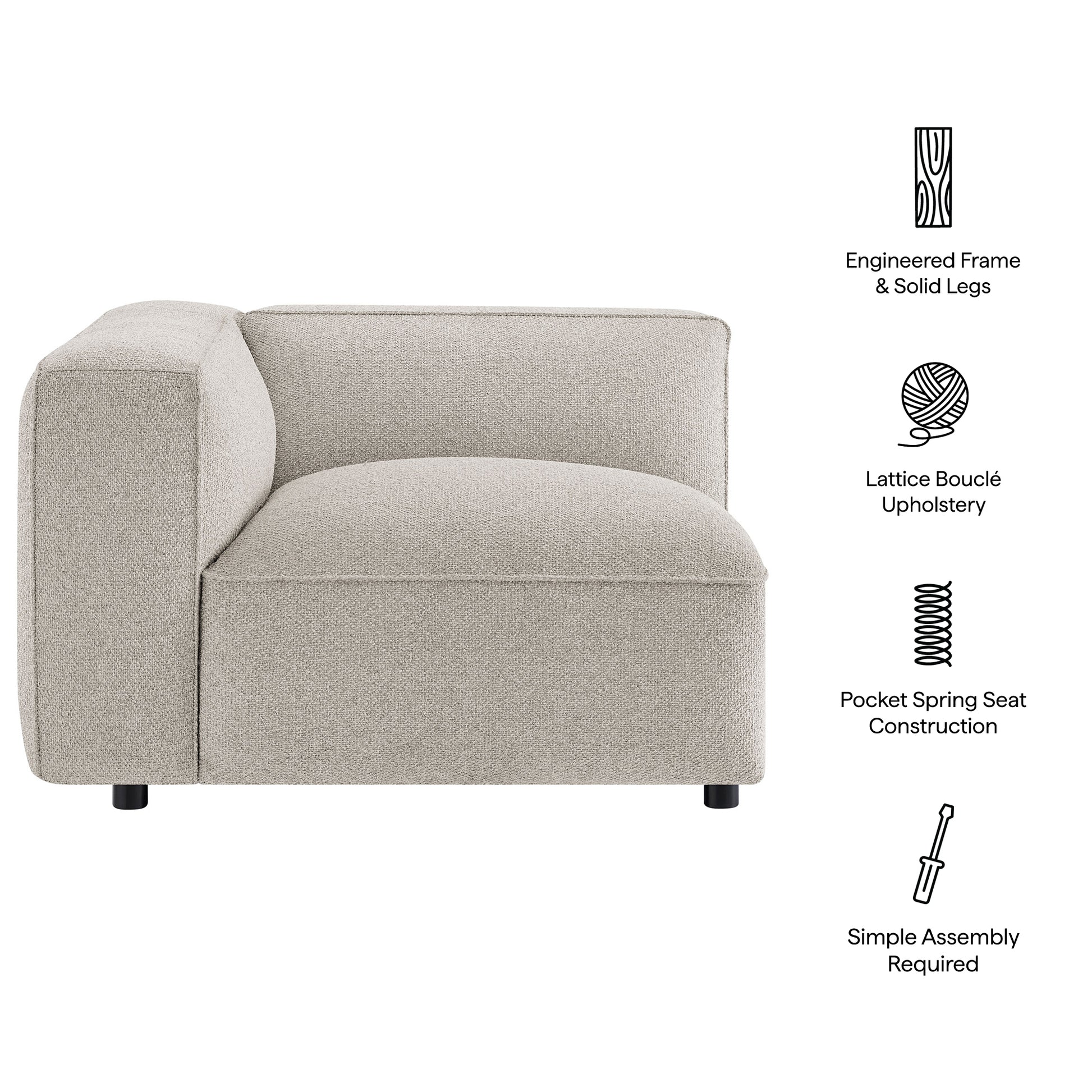 Auren Lattice Bouclé Upholstered Modular Left-Facing Arm Chair by Modway