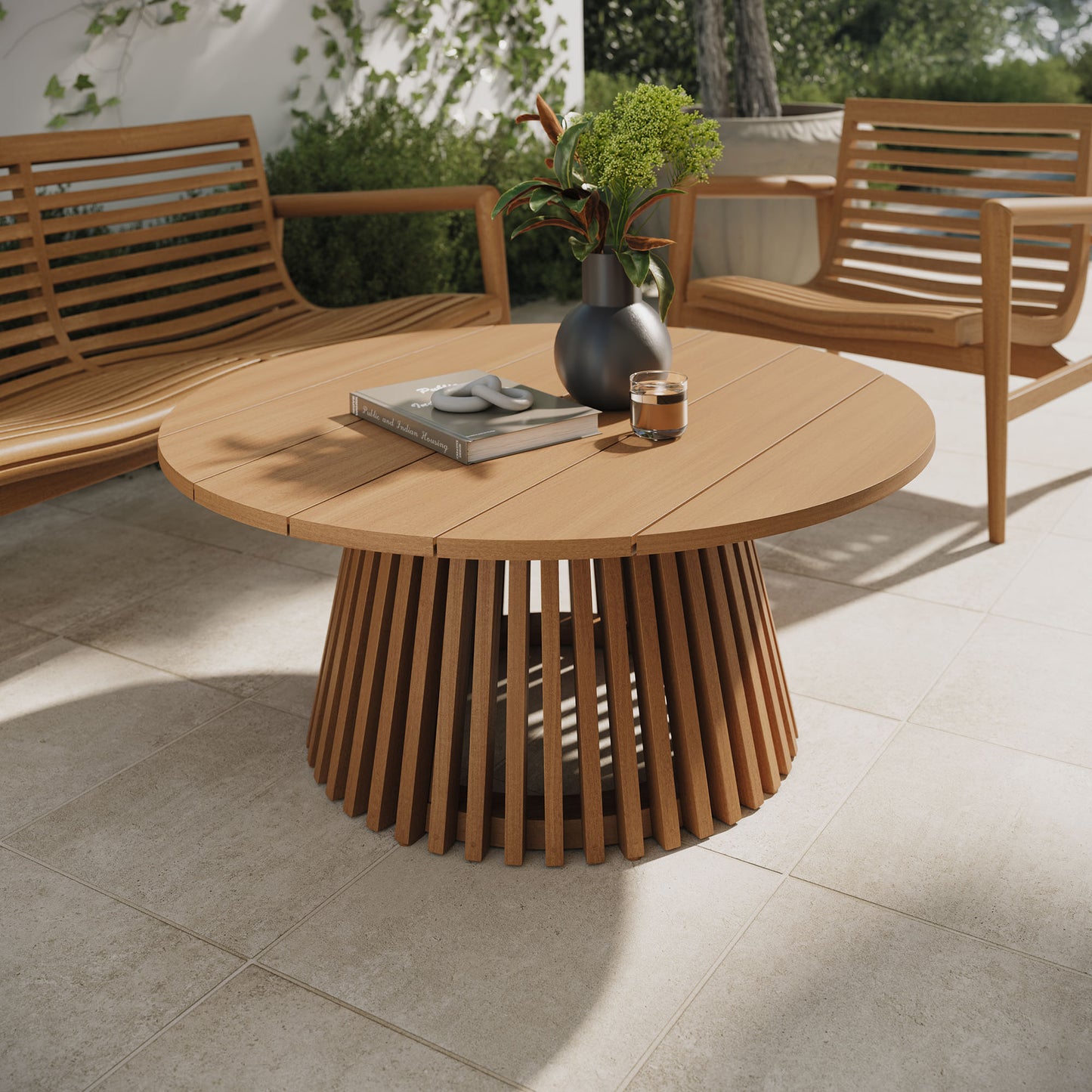 Lane 39 Inch Round Outdoor Patio Teak Wood Coffee Table by Modway