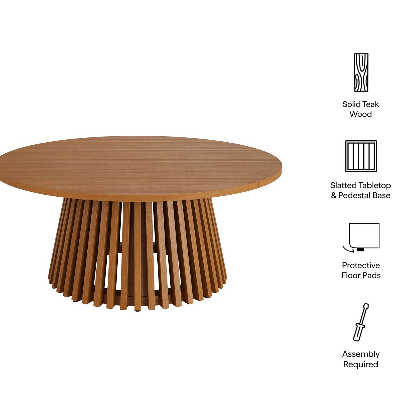 Lane 39 Inch Round Outdoor Patio Teak Wood Coffee Table by Modway