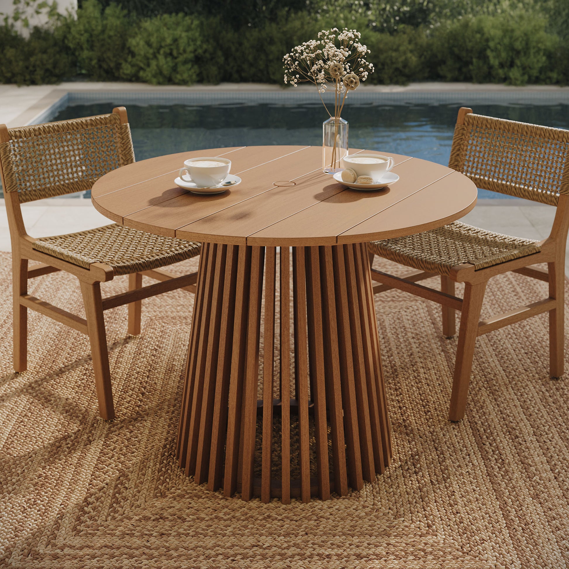 Lane 39 Inch Round Outdoor Patio Teak Wood Dining Table by Modway