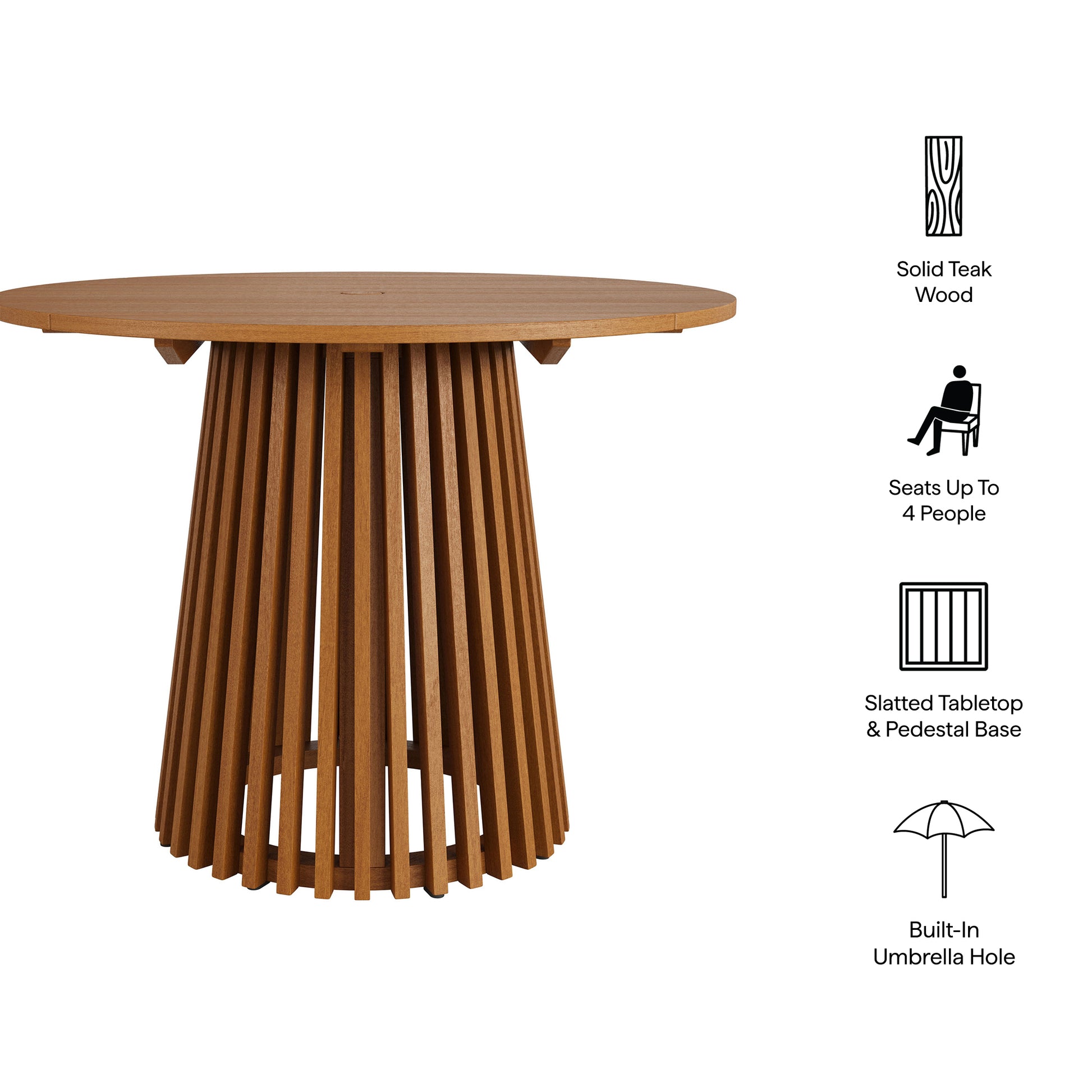 Lane 39 Inch Round Outdoor Patio Teak Wood Dining Table by Modway