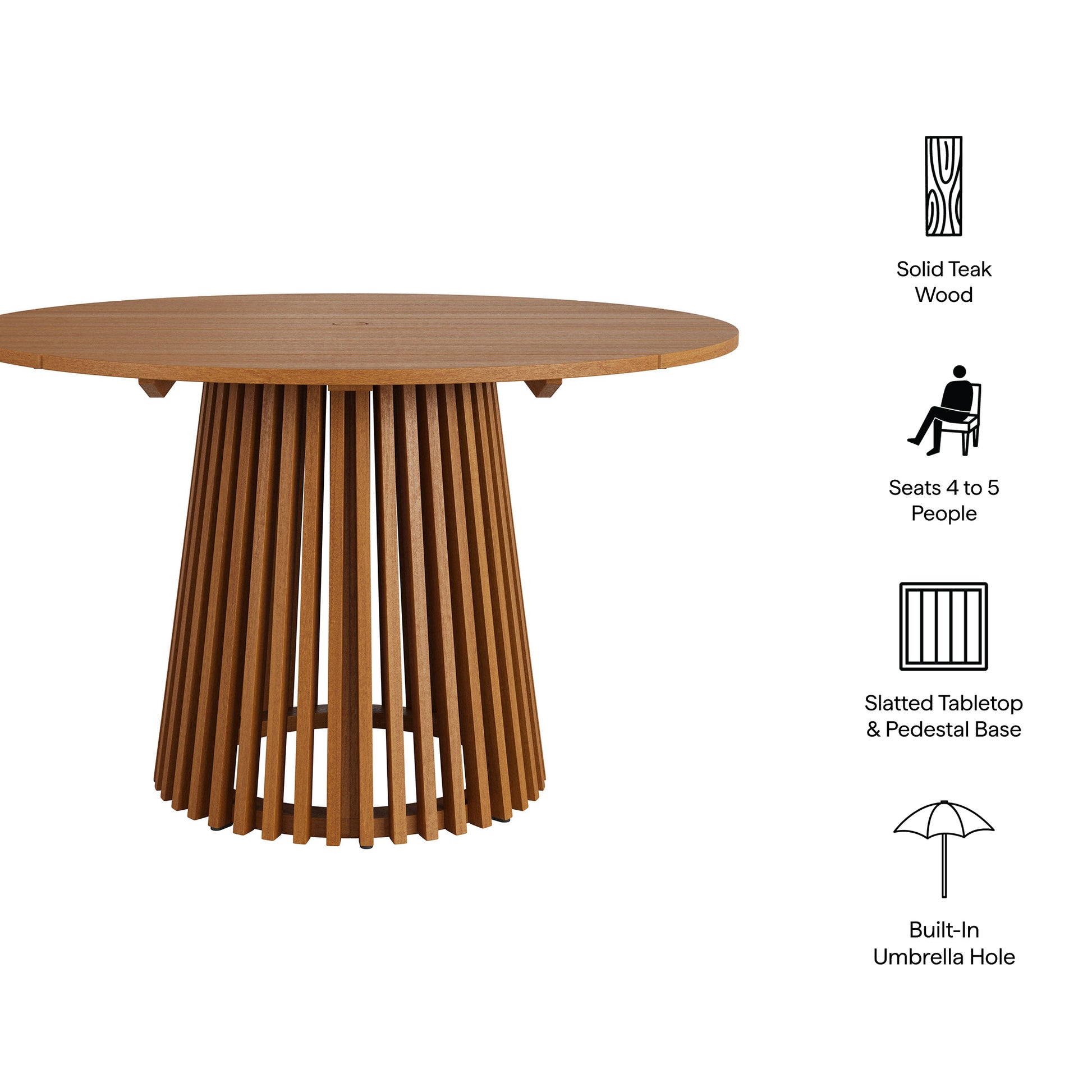 Lane 47 Inch Round Outdoor Patio Teak Wood Dining Table by Modway