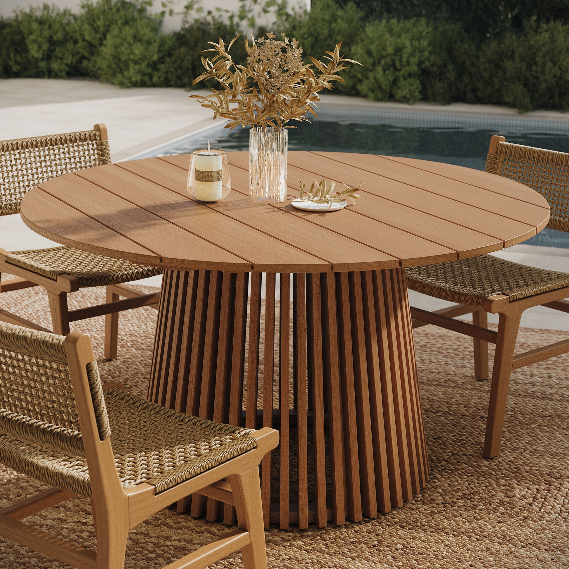 Lane 55 Inch Round Outdoor Patio Teak Wood Dining Table by Modway