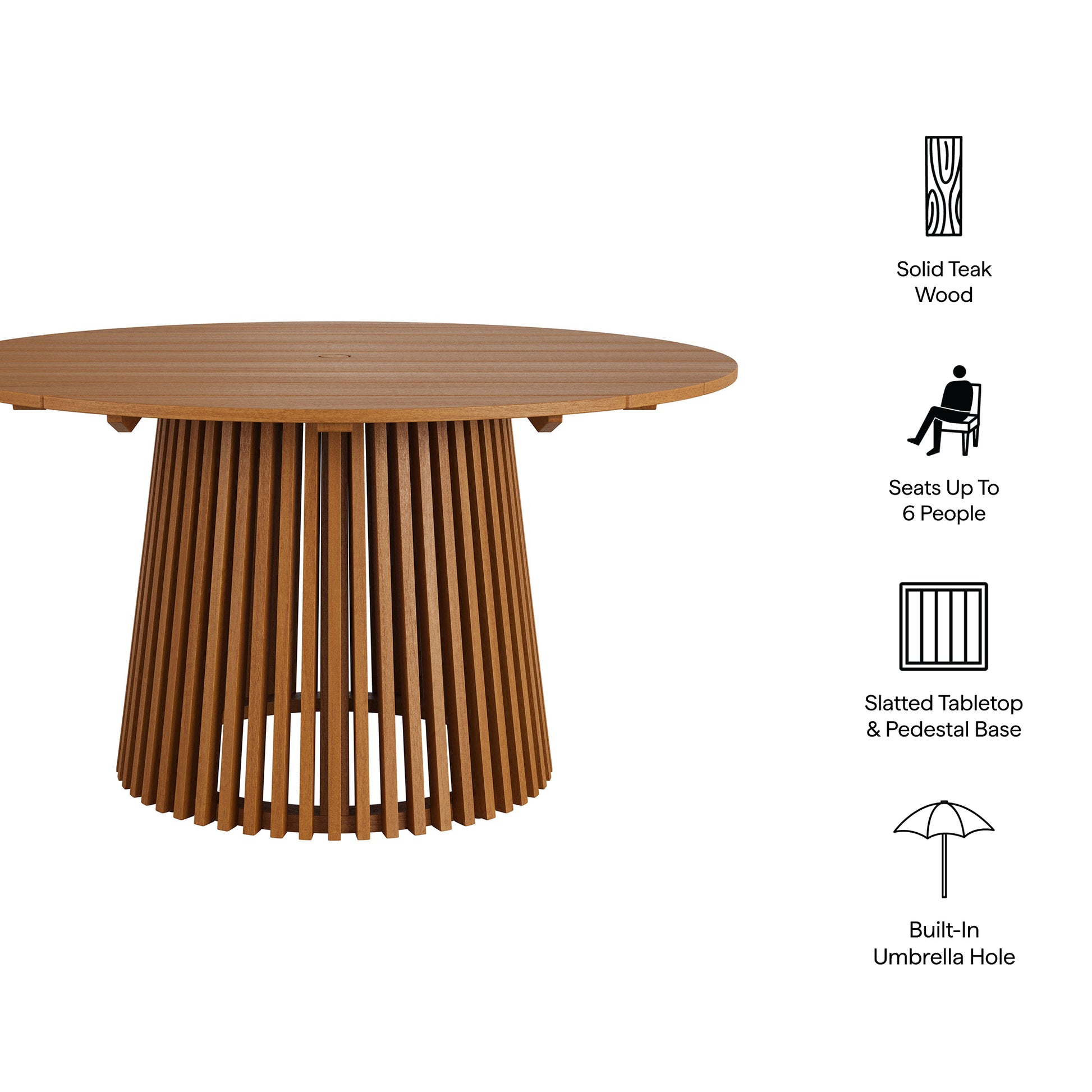 Lane 55 Inch Round Outdoor Patio Teak Wood Dining Table by Modway