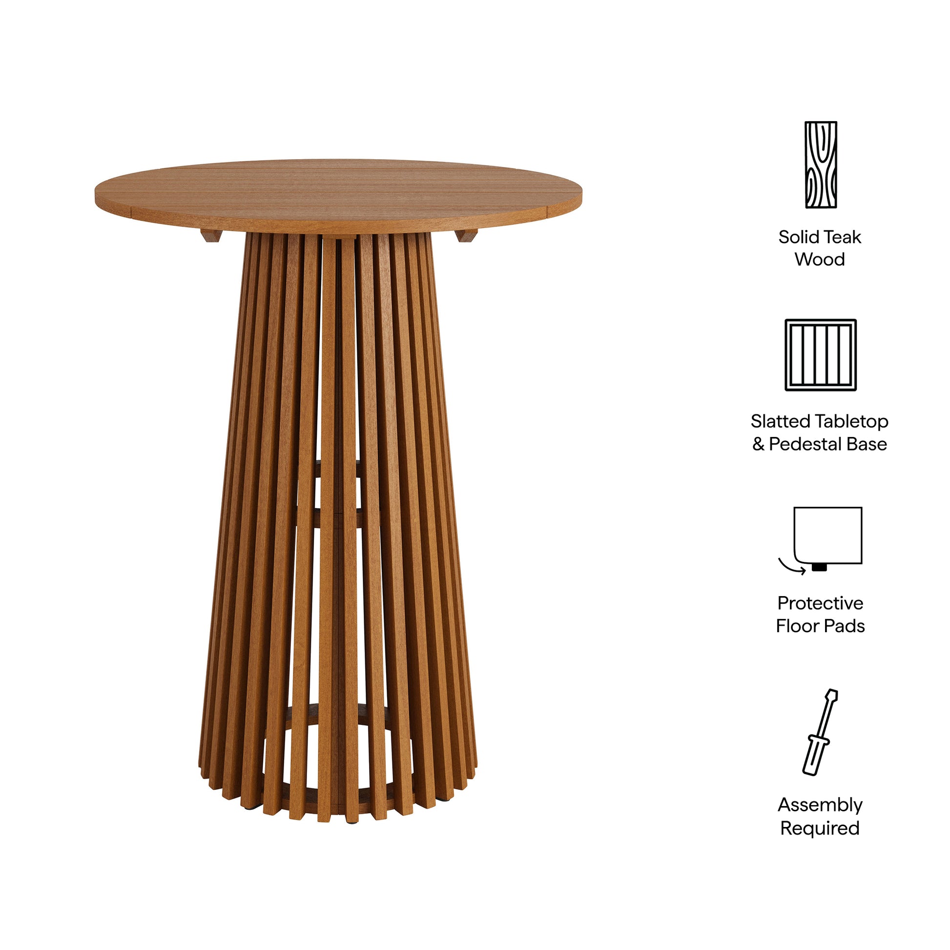 Lane 31 Inch Round Outdoor Patio Teak Wood Bar Table by Modway