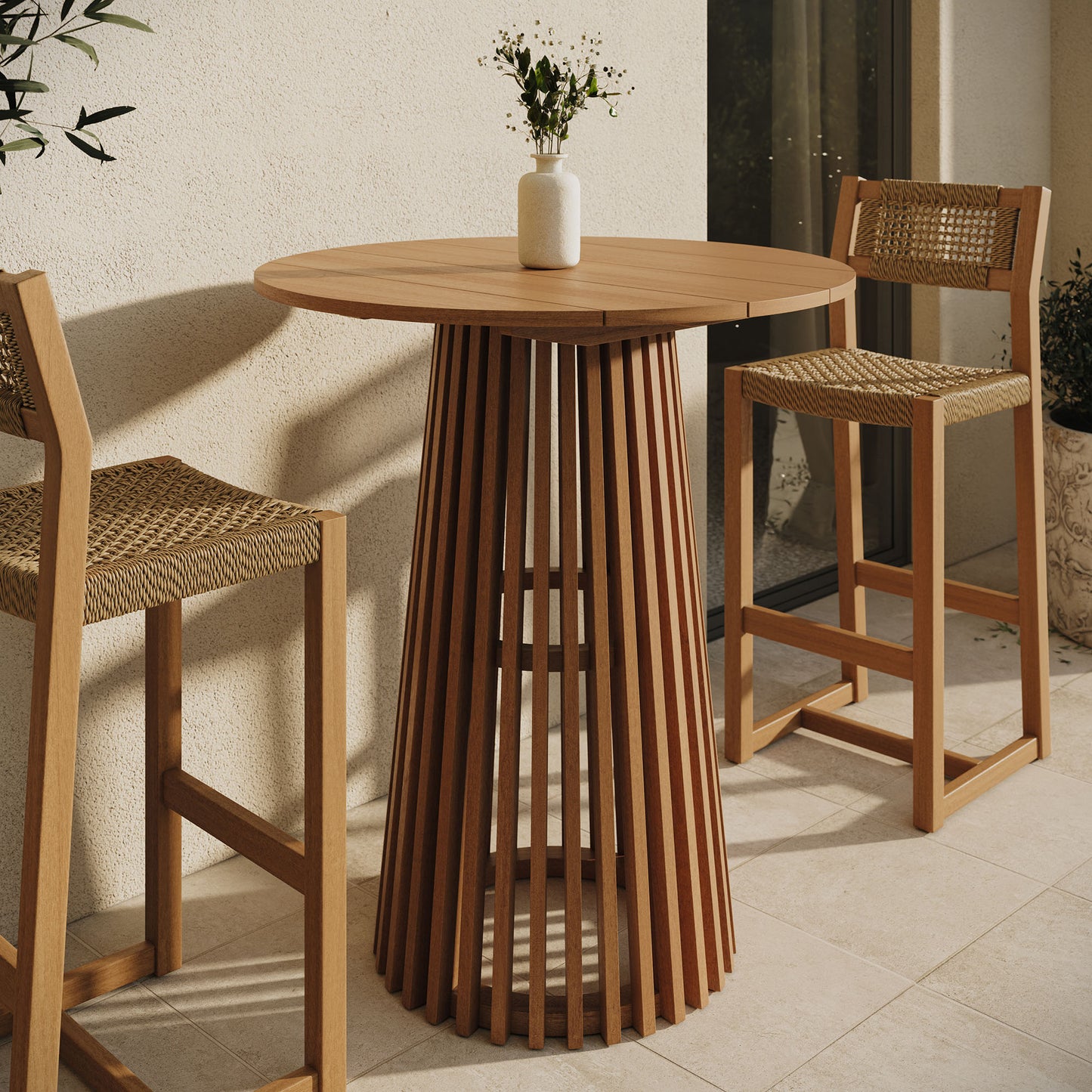 Lane 35 Inch Round Outdoor Patio Teak Wood Bar Table by Modway