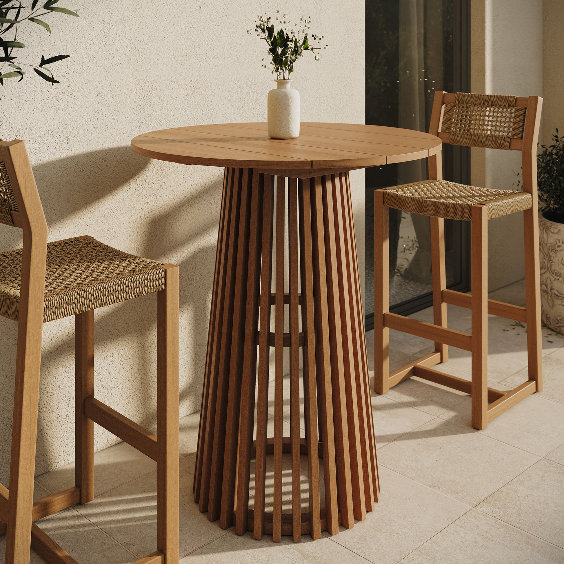 Lane 35 Inch Round Outdoor Patio Teak Wood Bar Table by Modway