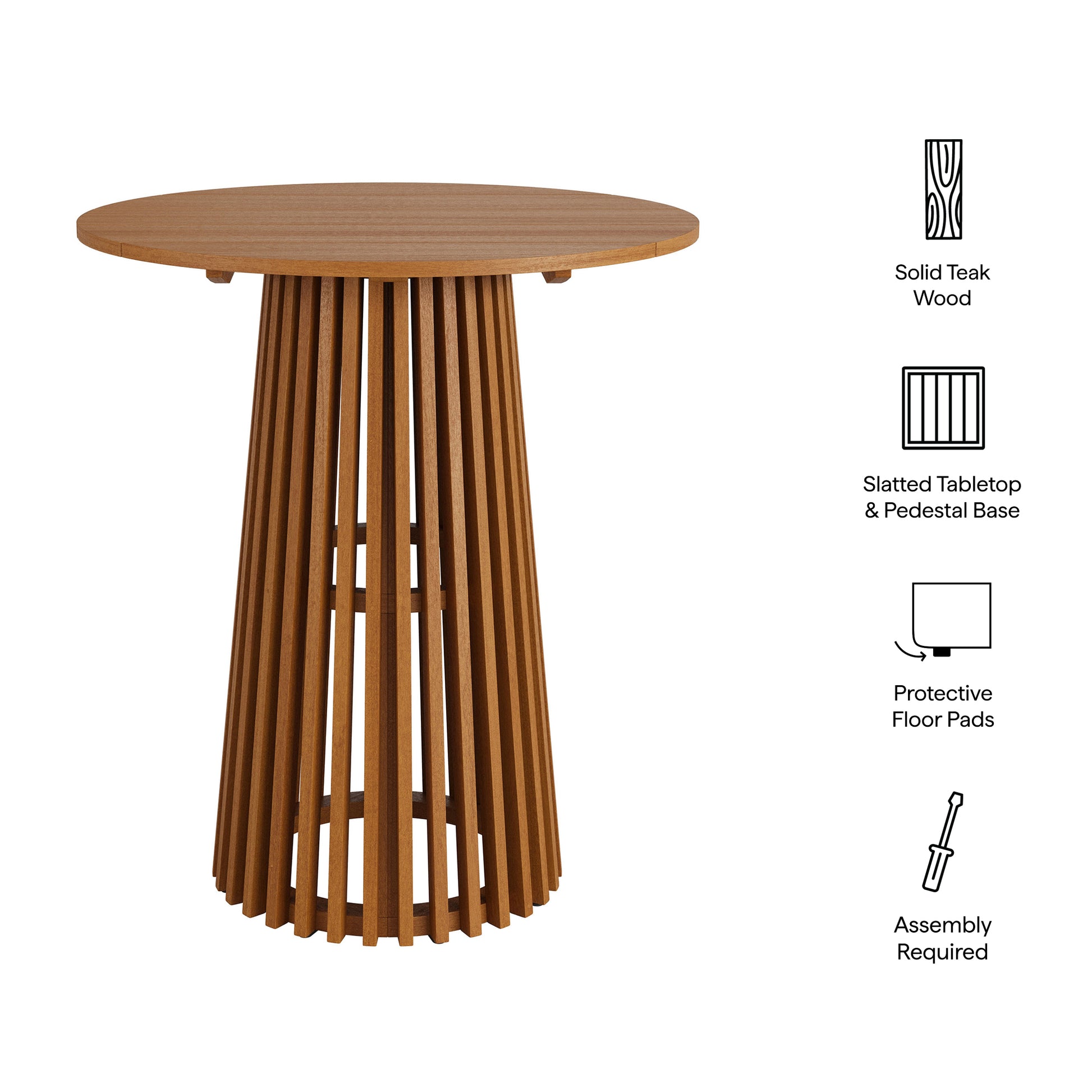 Lane 35 Inch Round Outdoor Patio Teak Wood Bar Table by Modway