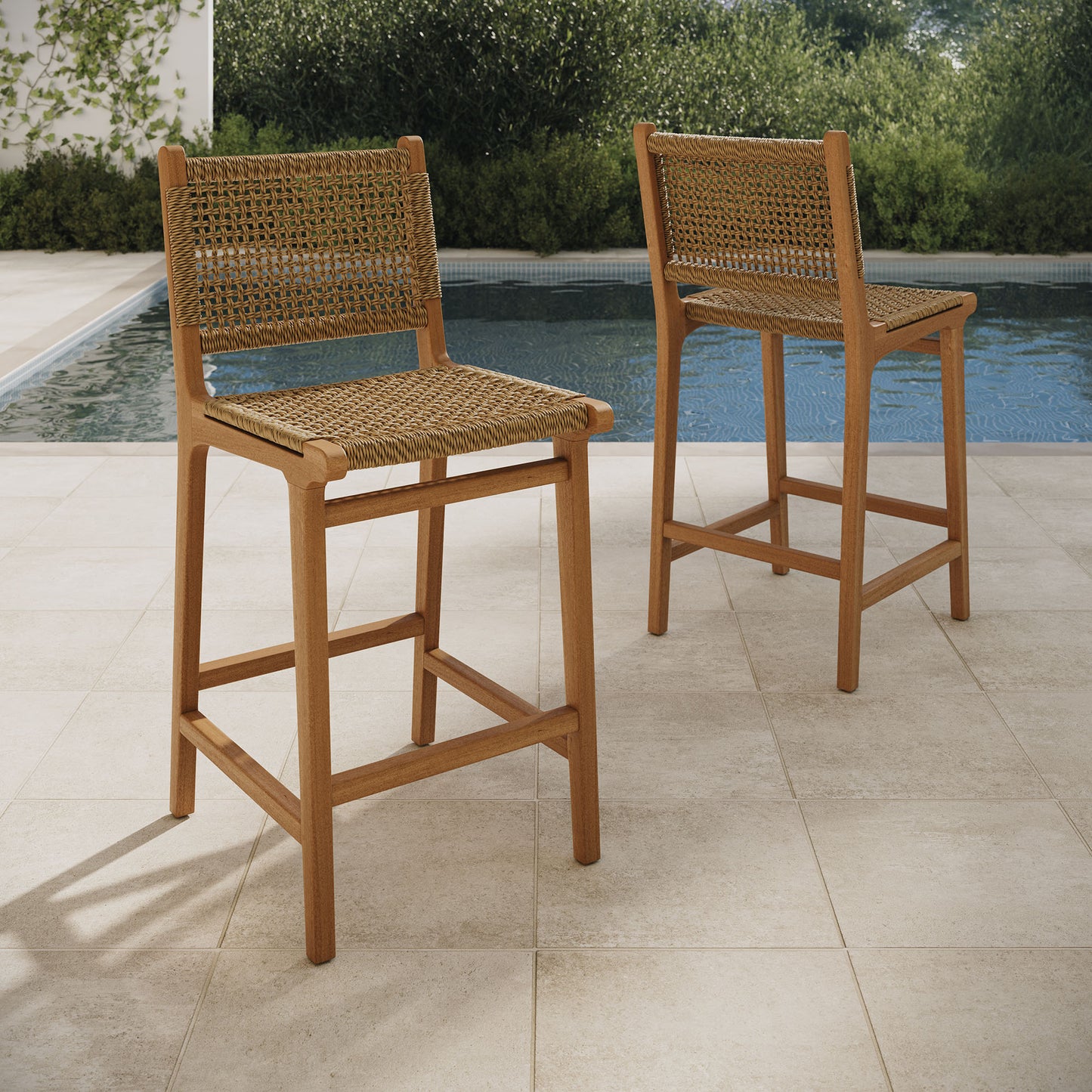 Rowe Outdoor Patio Teak Wood Counter Chairs Set of 2 by Modway
