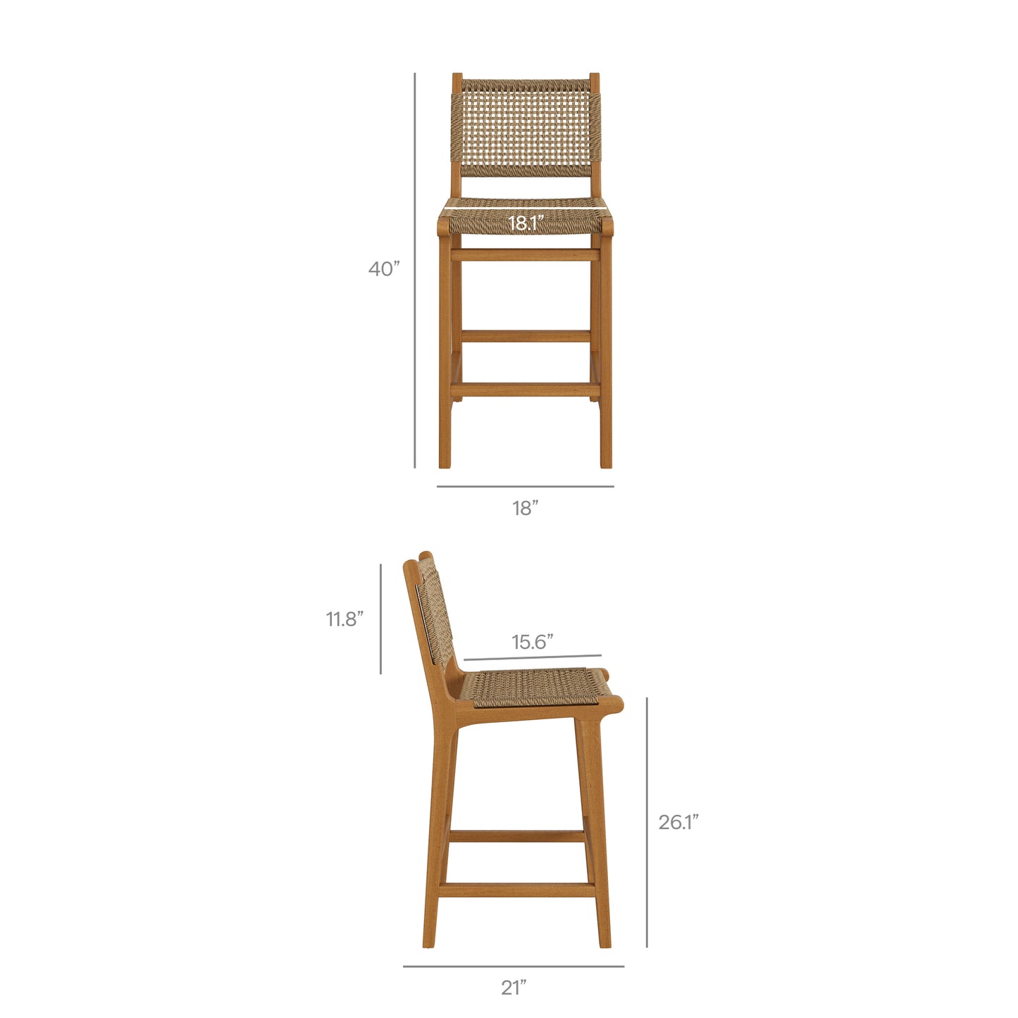 Rowe Outdoor Patio Teak Wood Counter Chairs Set of 2 by Modway