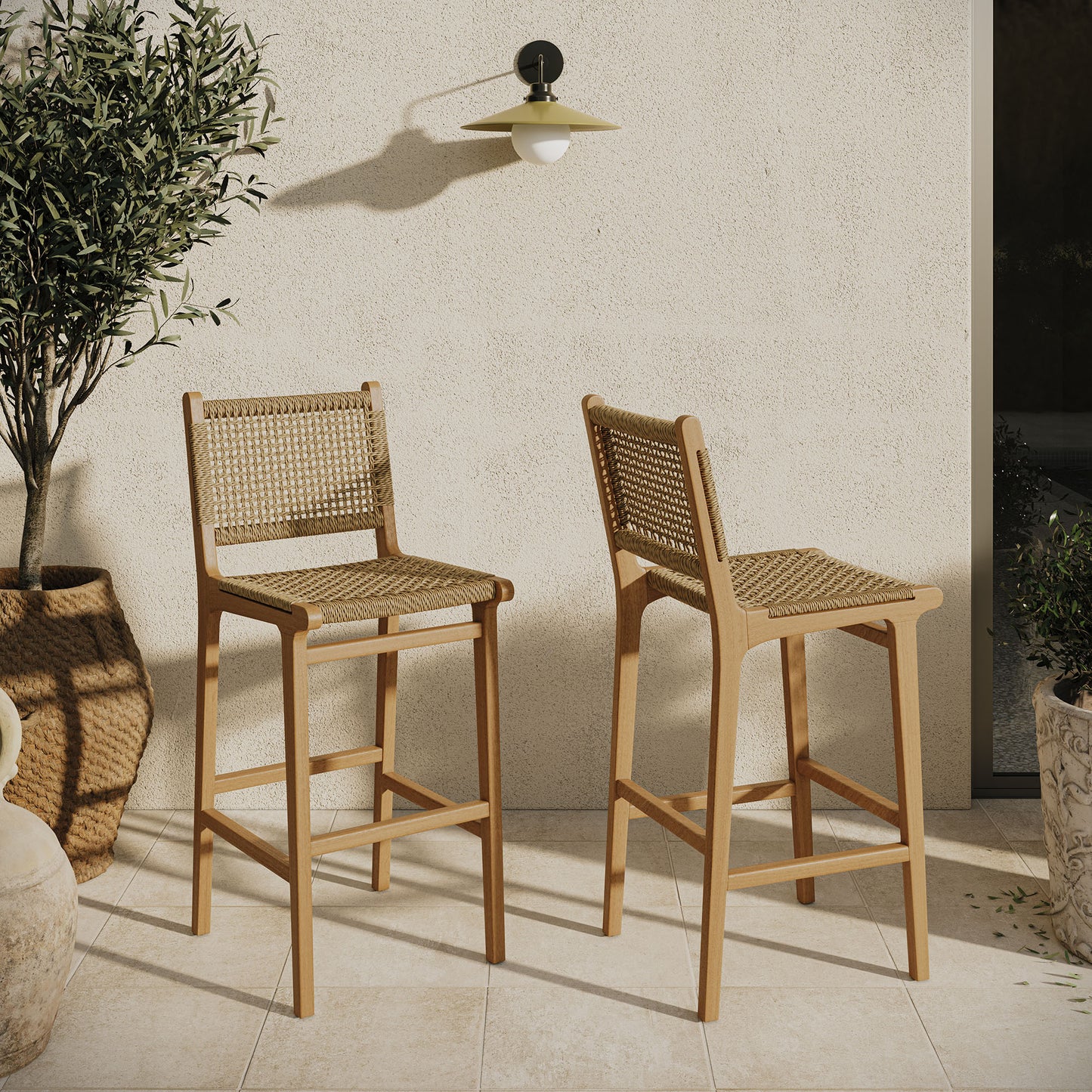Rowe Outdoor Patio Teak Wood Bar Chairs Set of 2 by Modway