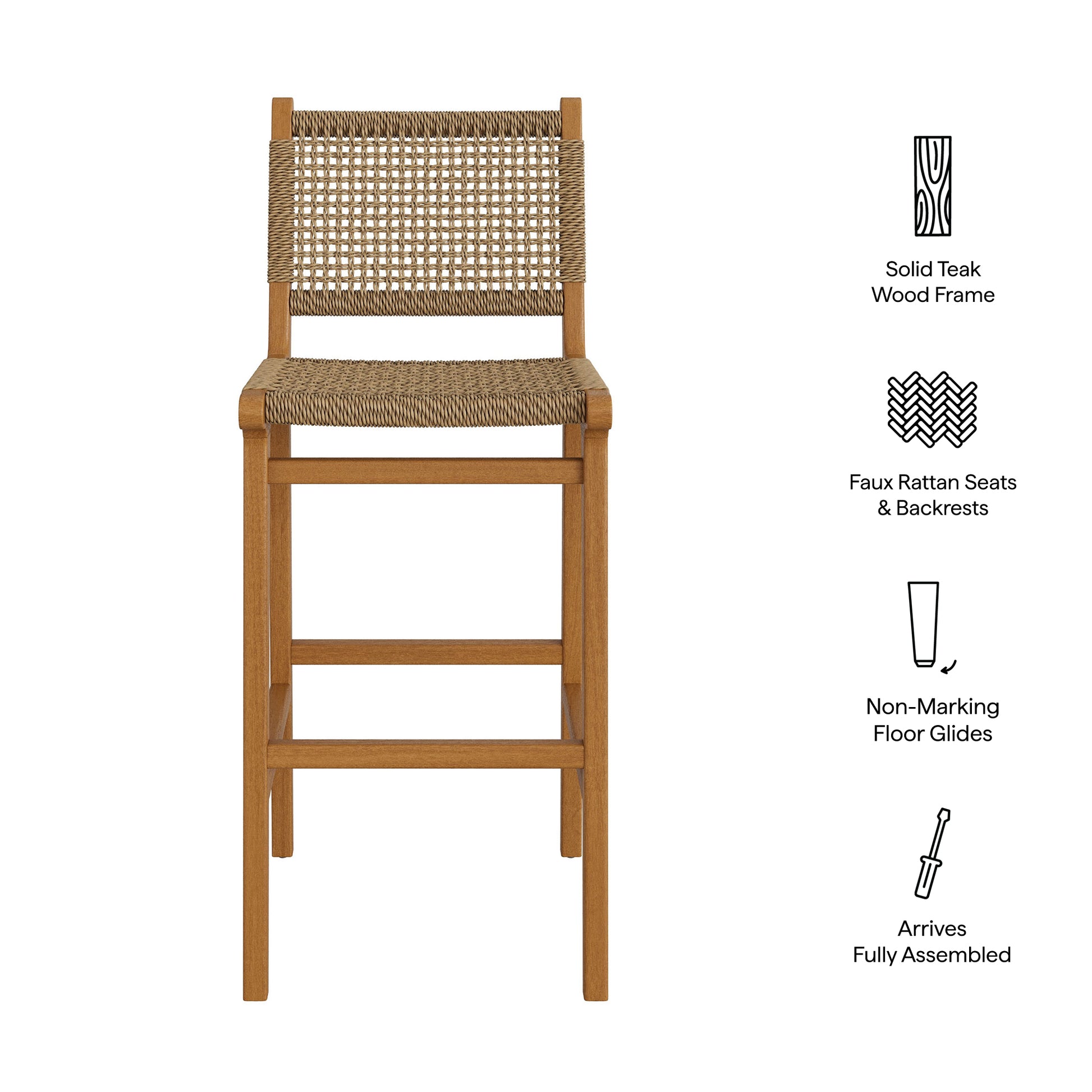 Rowe Outdoor Patio Teak Wood Bar Chairs Set of 2 by Modway